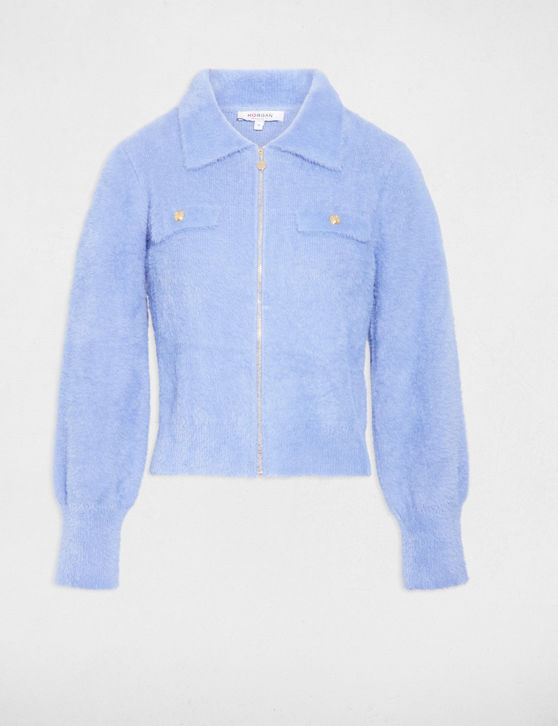 Long-sleeved cardigan with lapel collar blue women
