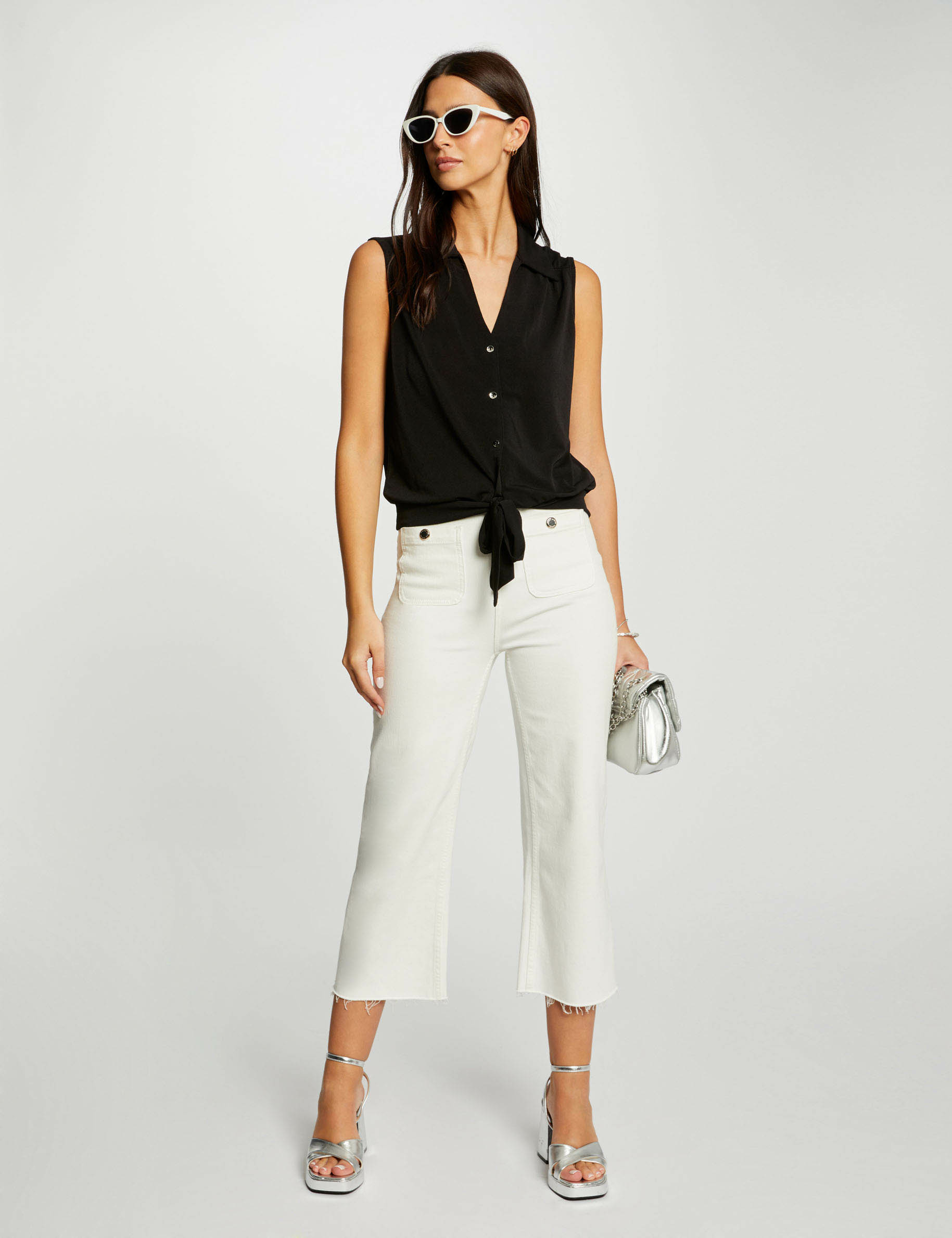 sleeveless tied blouse black women Sleeveless tied blouse black women