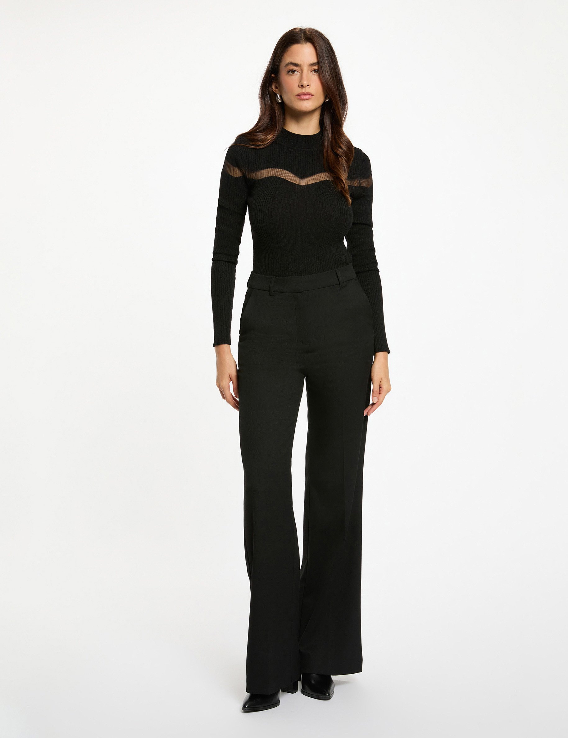 Fitted sweater with round neck black women