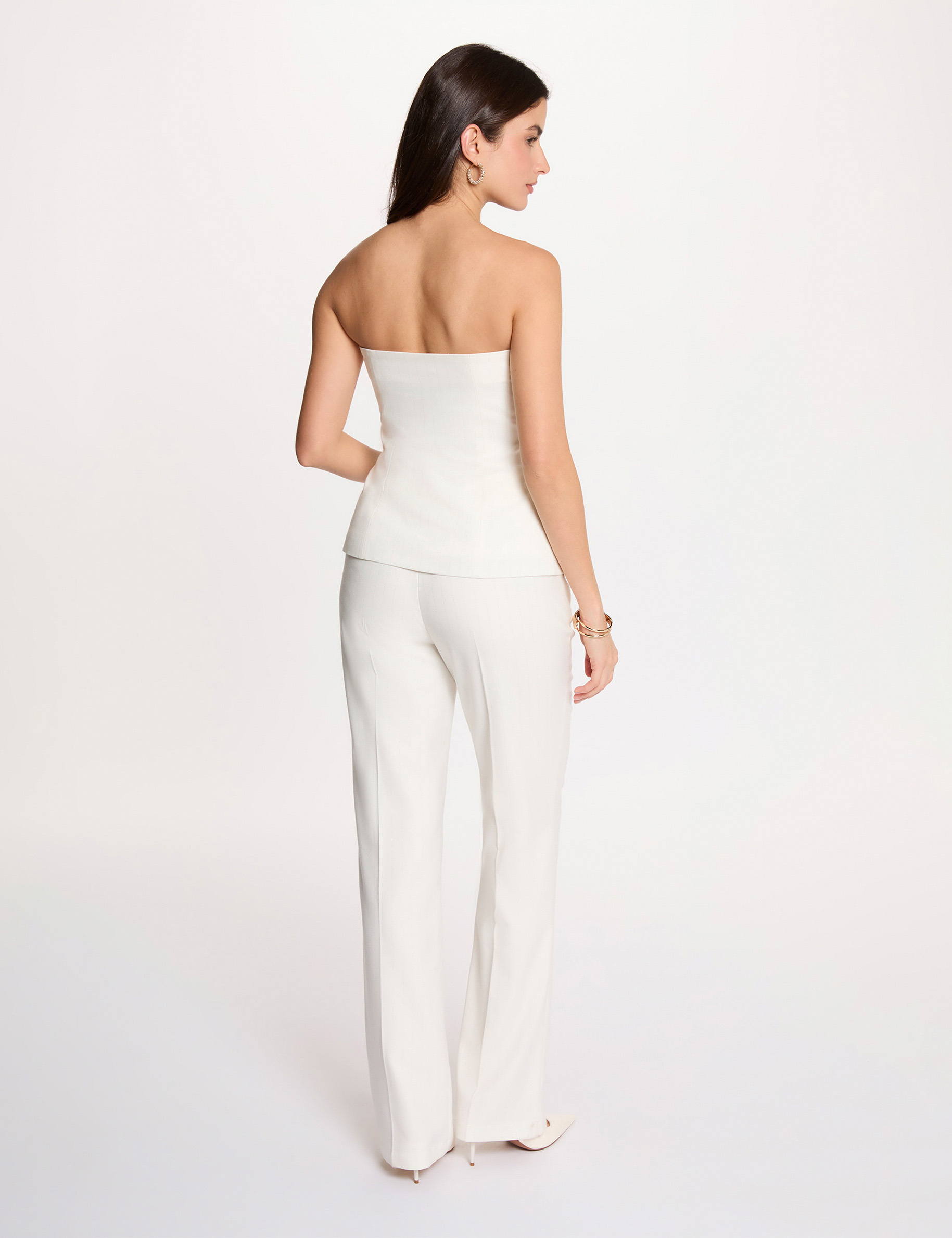 Wide-leg trousers with pinstripes white women