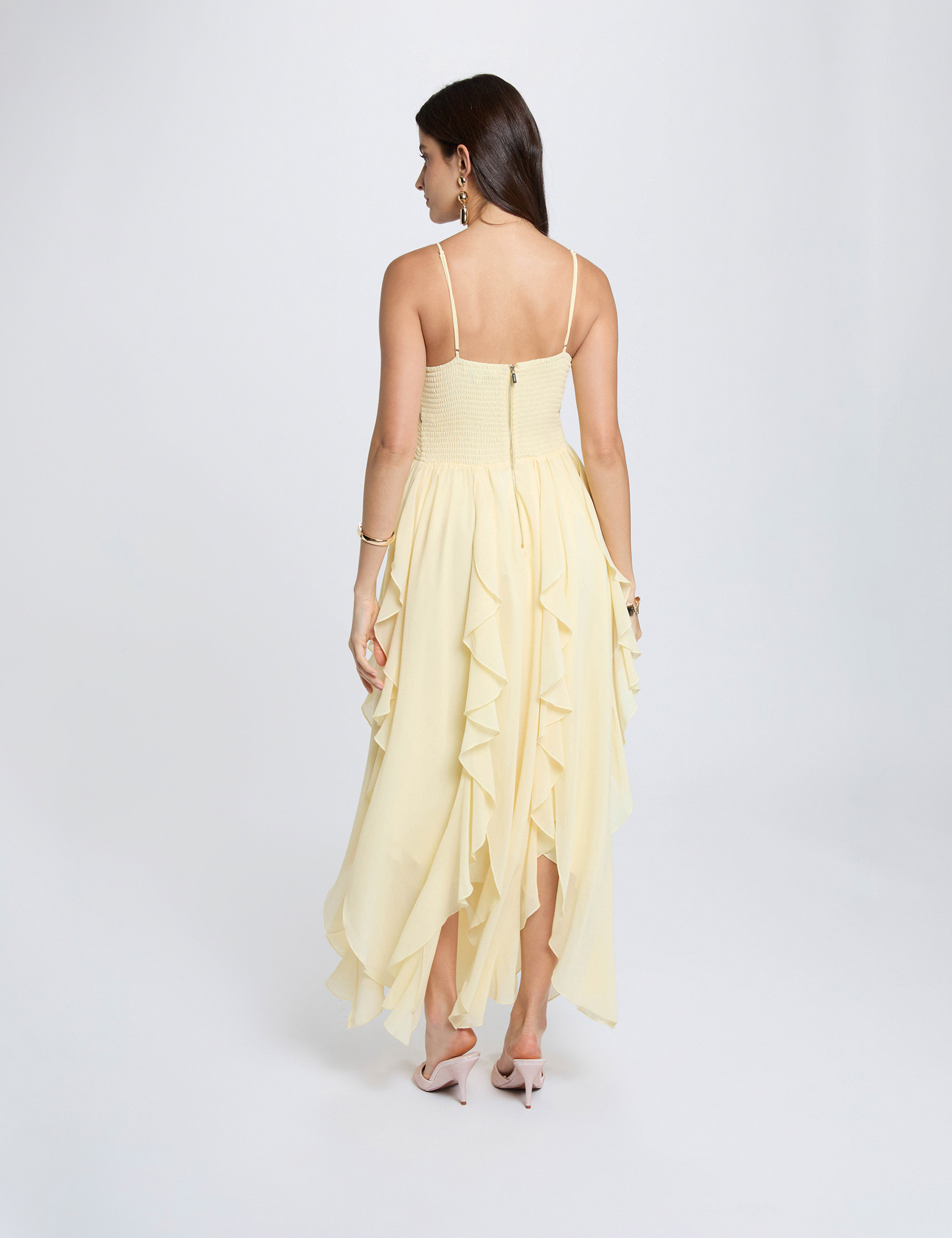 Long dress with V-neck pastel yellow women