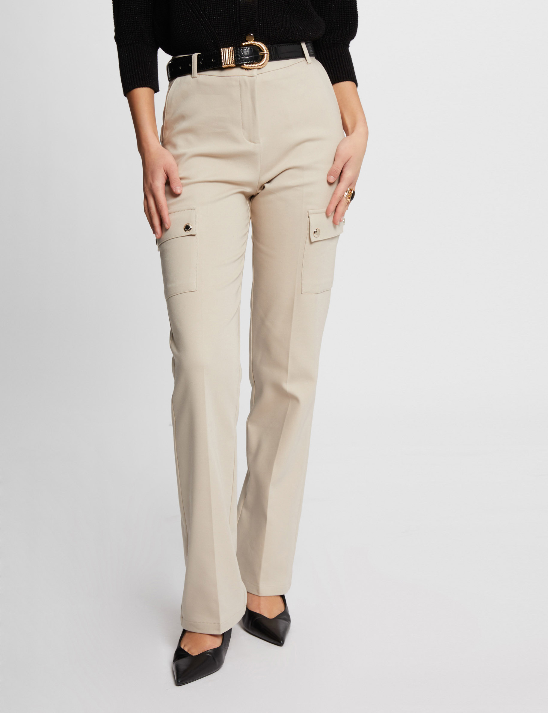 Cargo fitted trousers beige ladies'