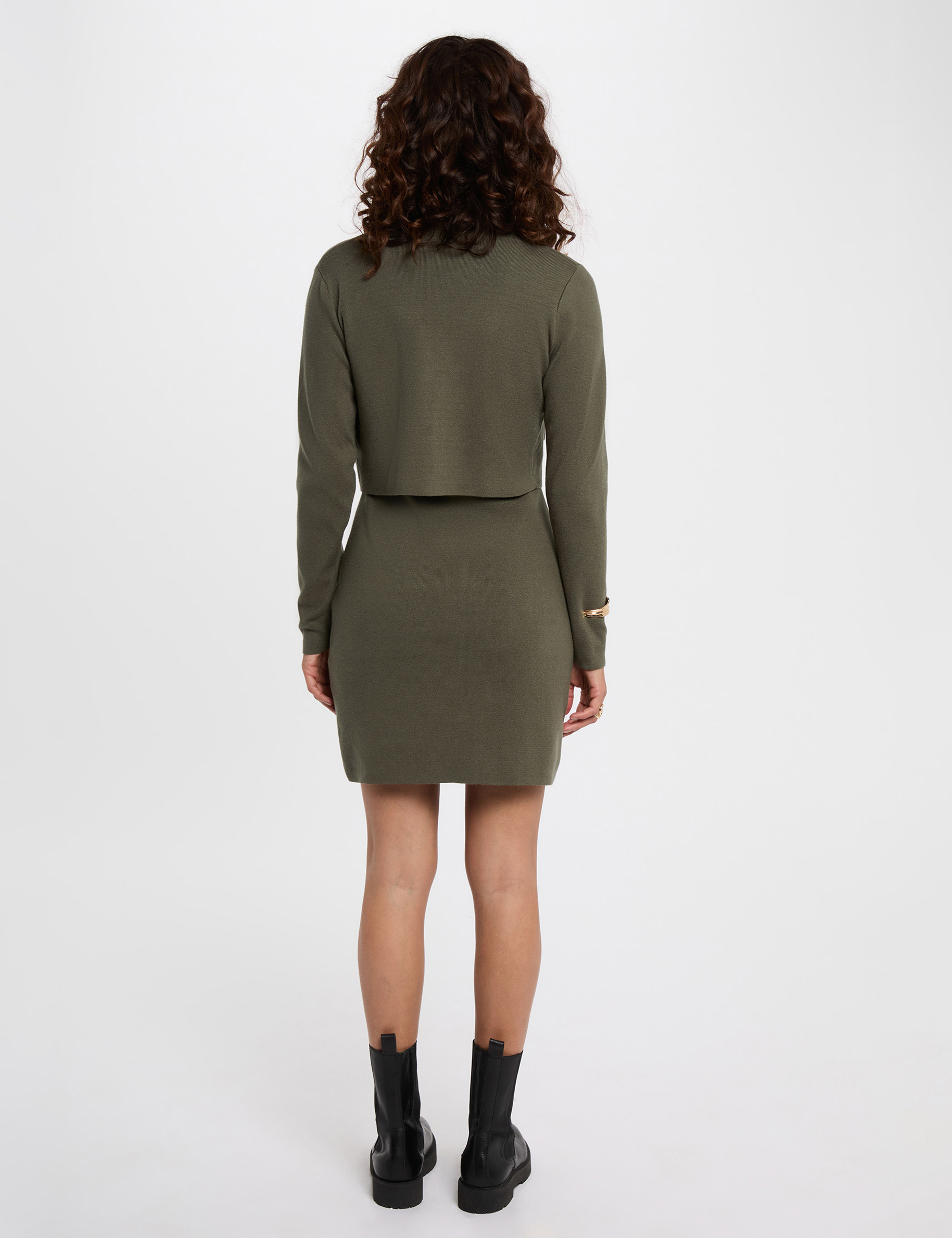 Robe courte effet 2-en-1 vert kaki femme