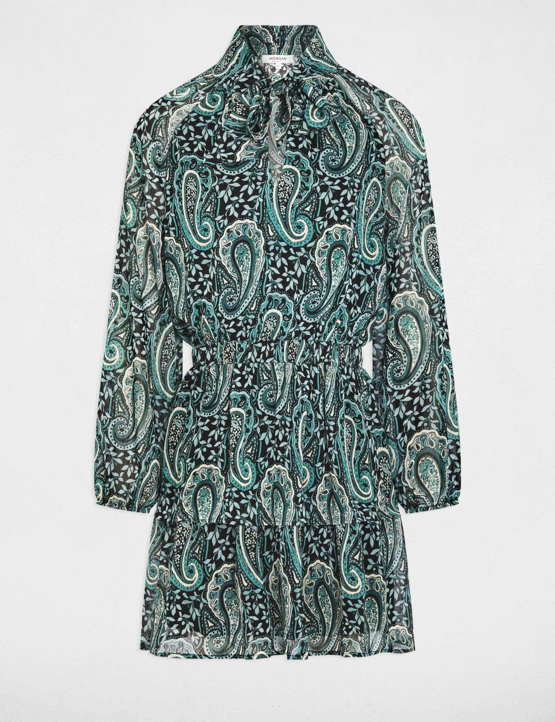 Short dress with lavalli&egrave;re neck multicolor women