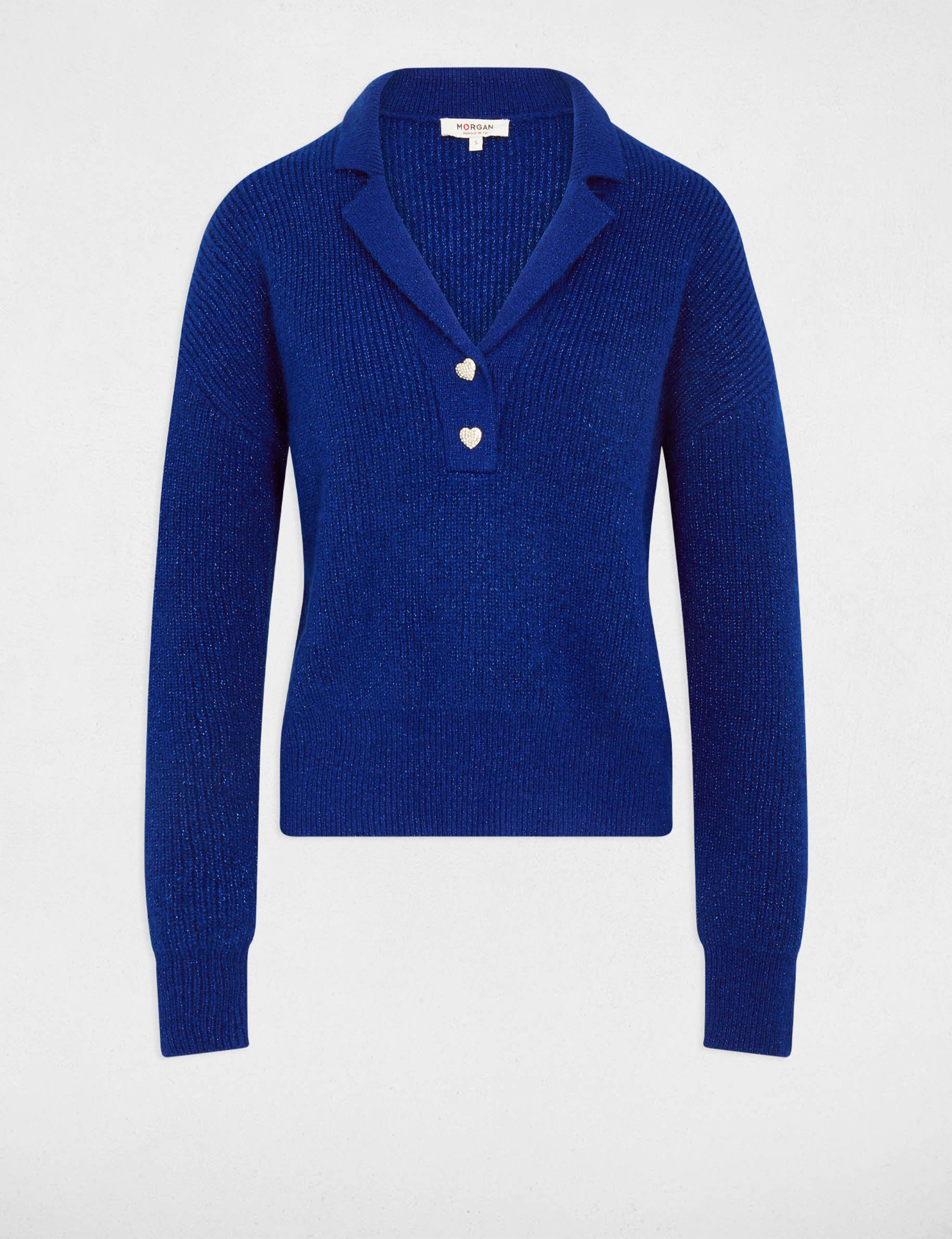 cropped sweater with notched collar petroleum blue women Cropped sweater with notched collar petroleum blue women