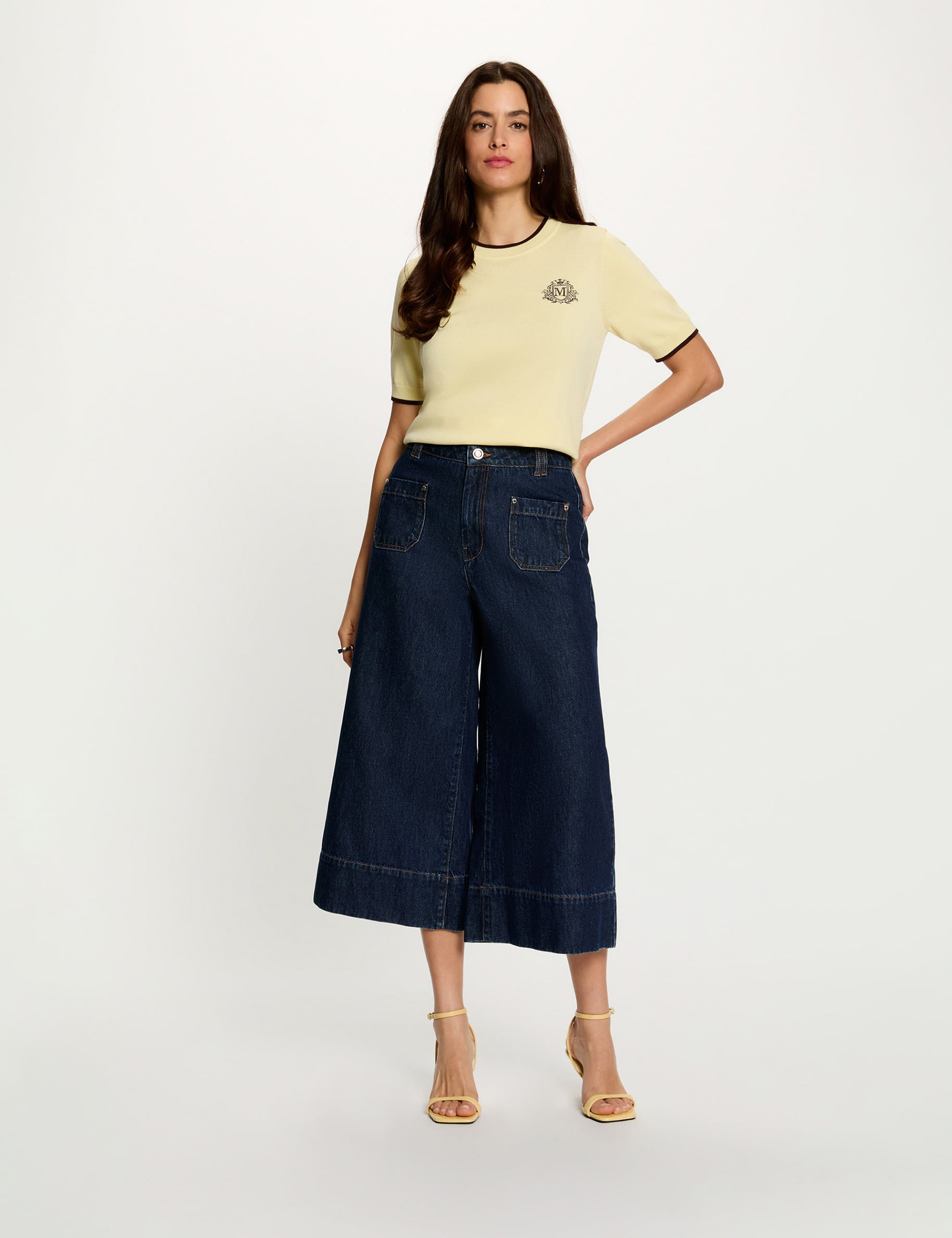 Short-sleeve sweater pastel yellow women