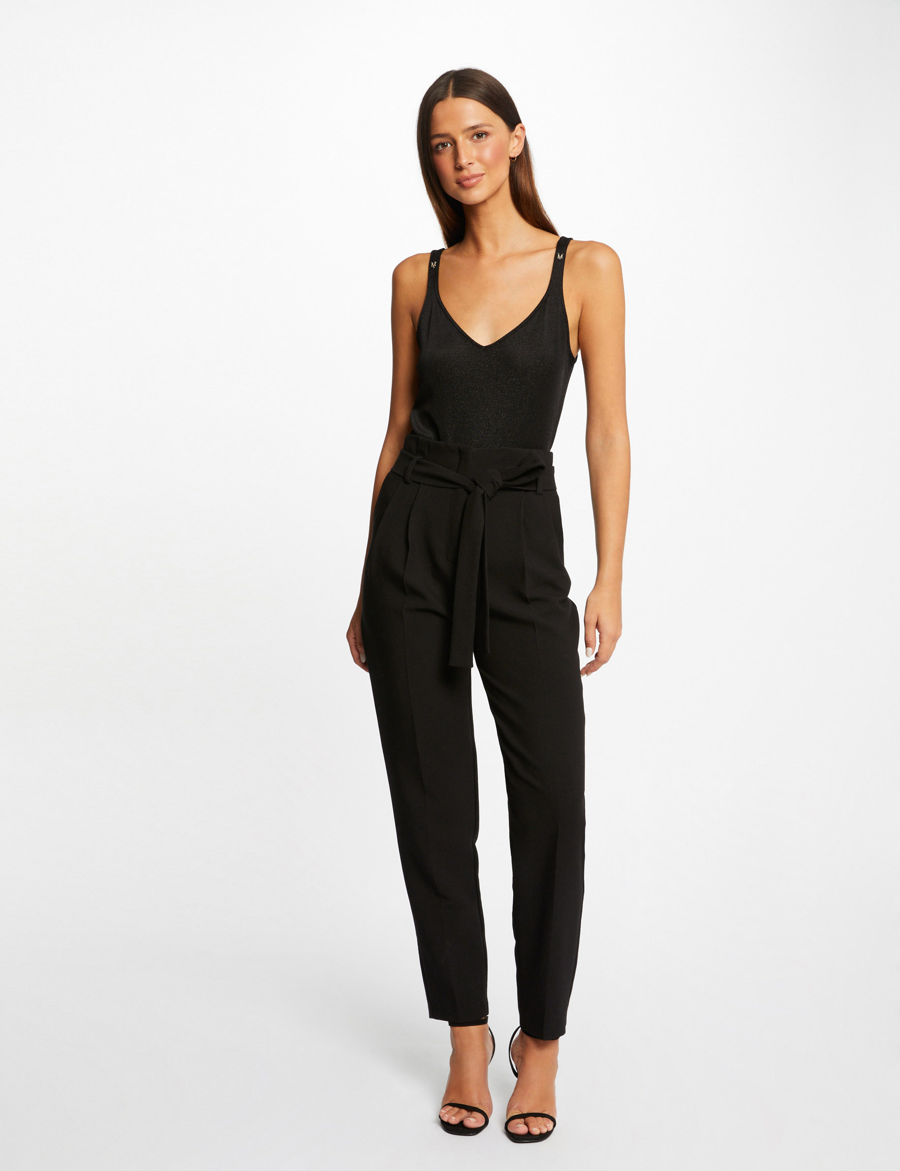 vest top v neck and metallised threads black women Vest top V-neck and metallised threads black women