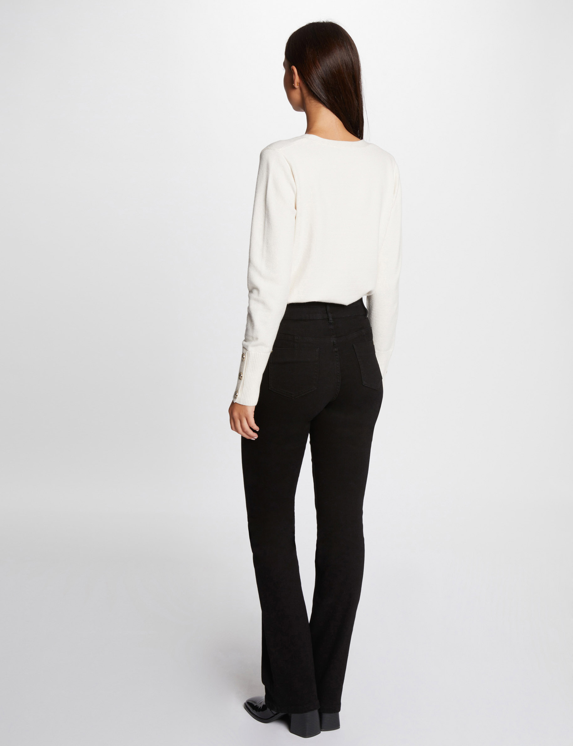 long sleeved jumper v neck ivory women Long-sleeved jumper V-neck ivory women