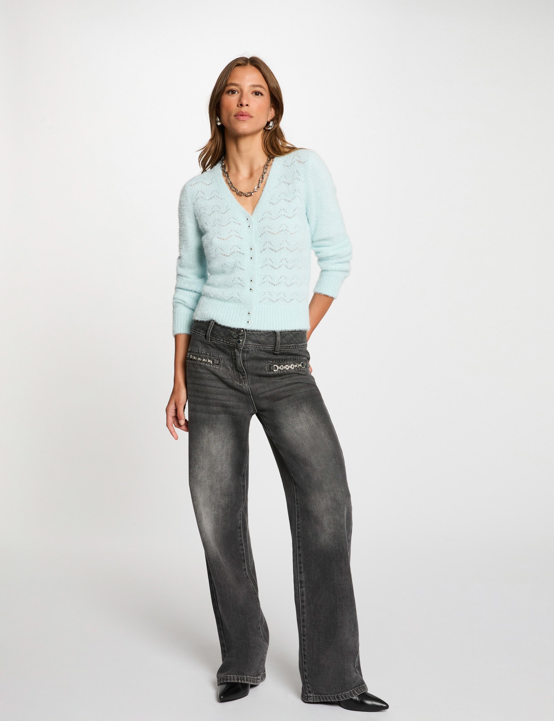 Long-sleeved cardigan sky blue women