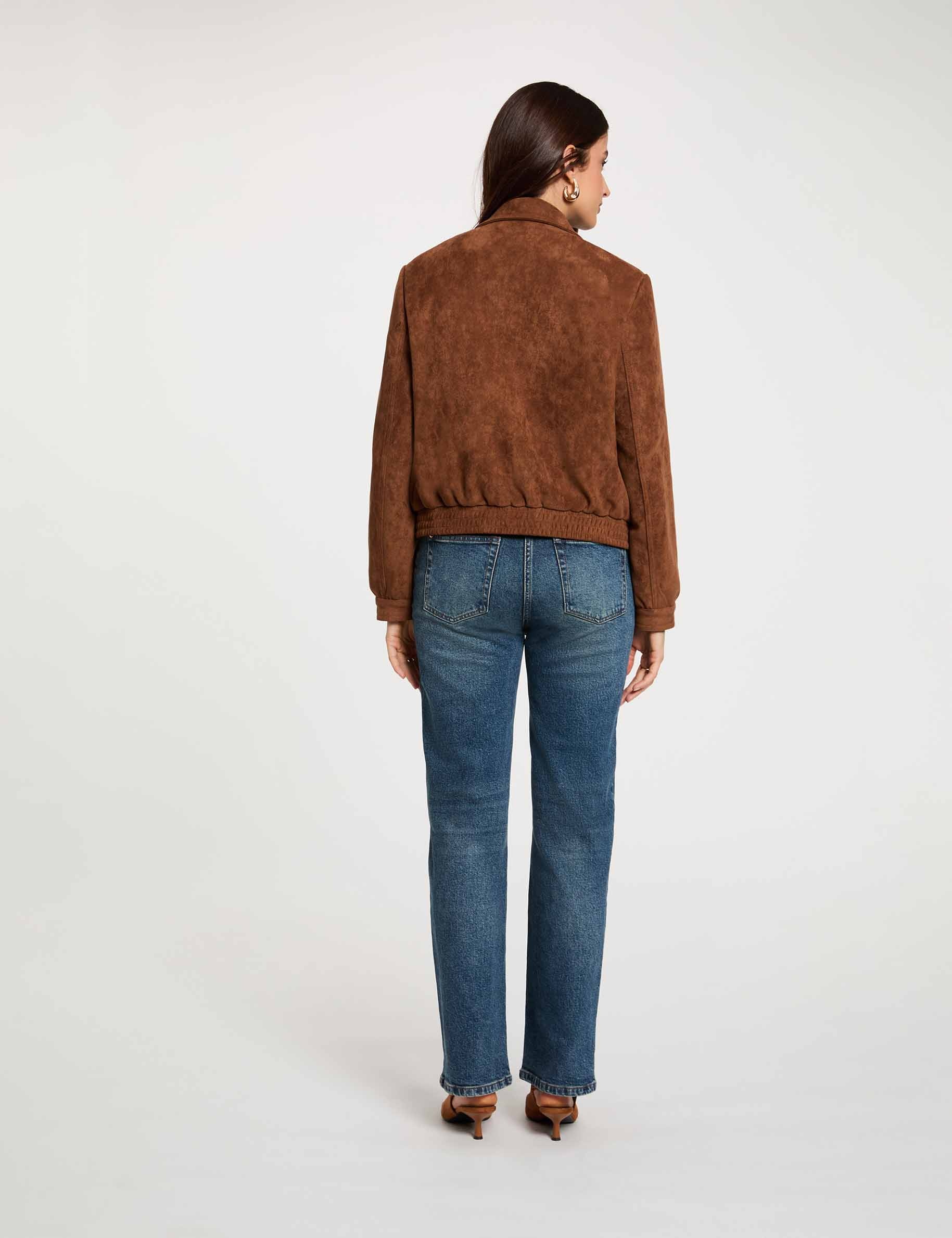 Suede jacket cognac brown women