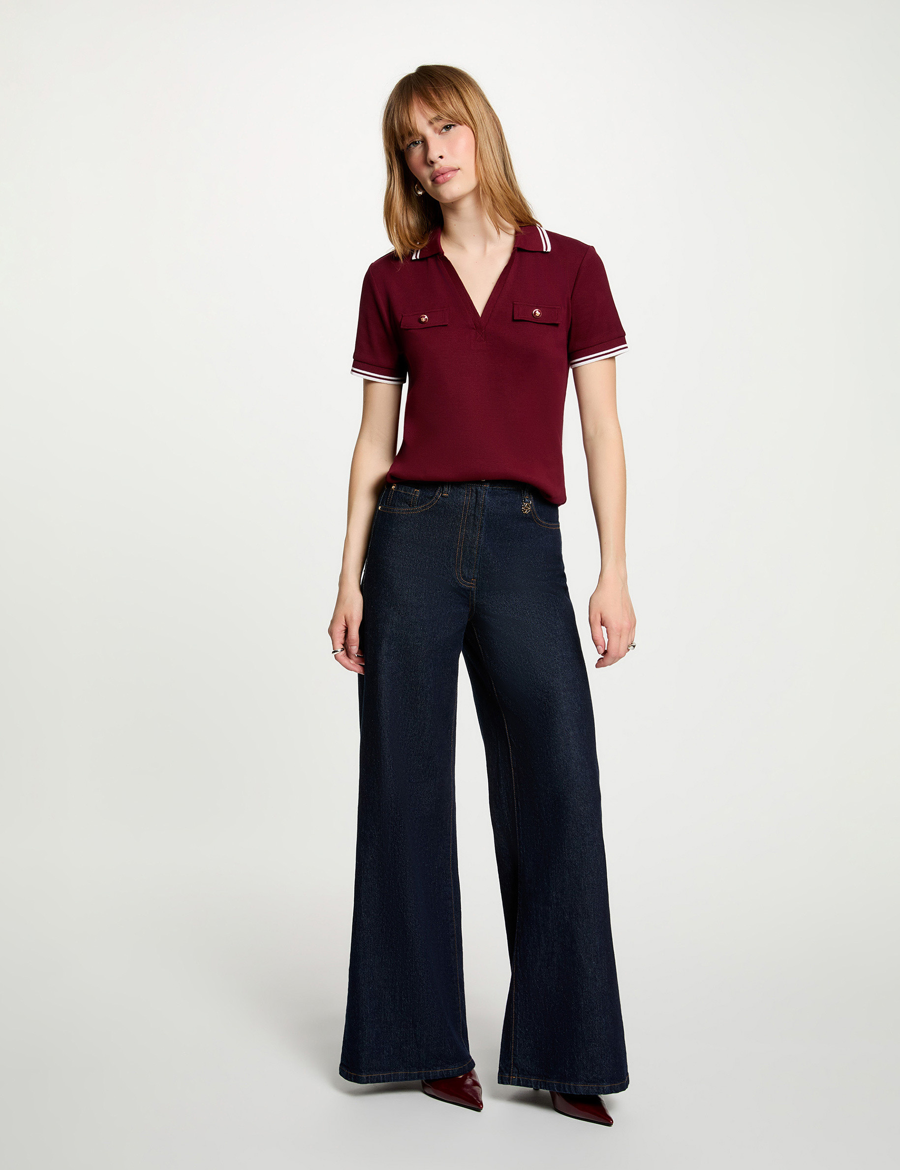 Fitted polo t-shirt bordeaux women