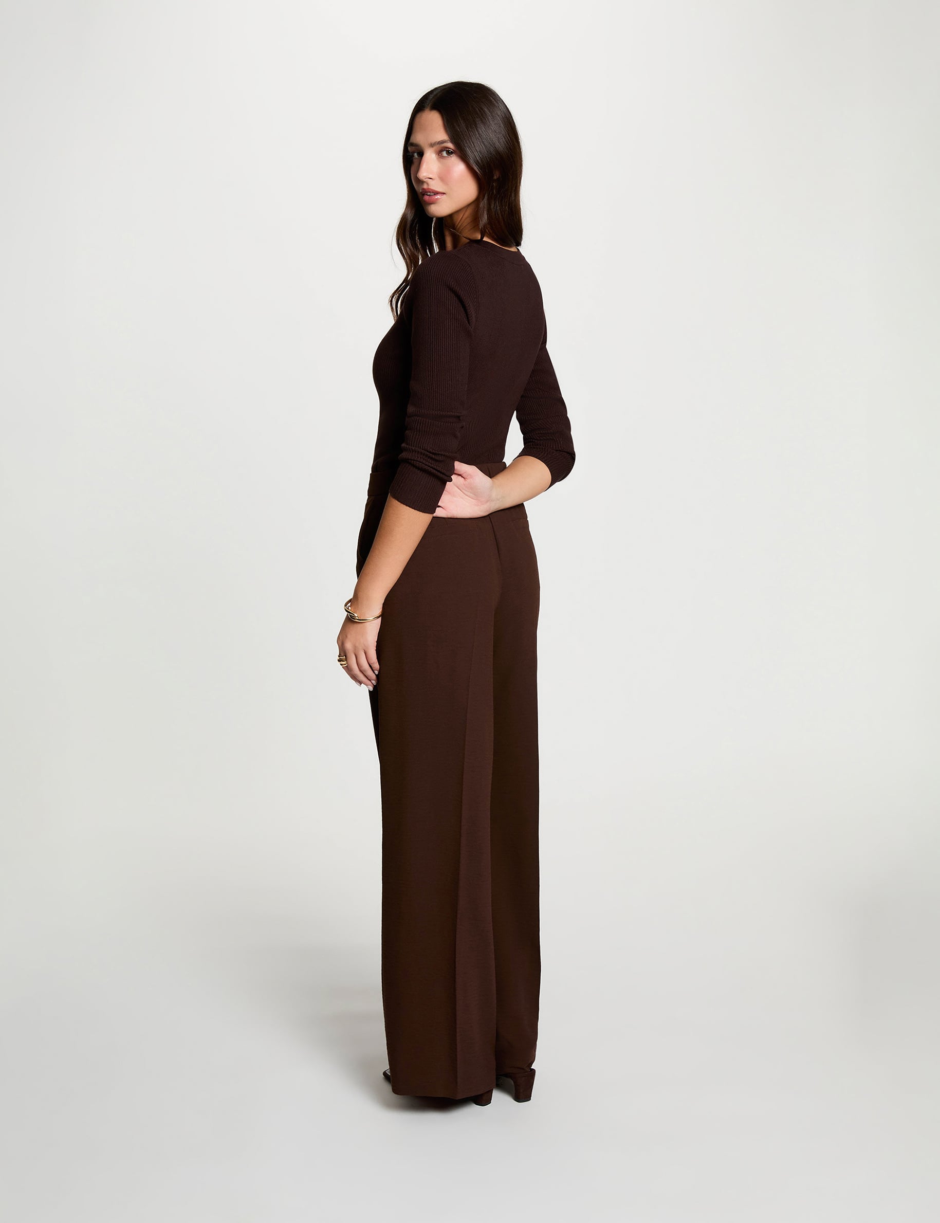 Flowy wide-leg trousers dark brown women