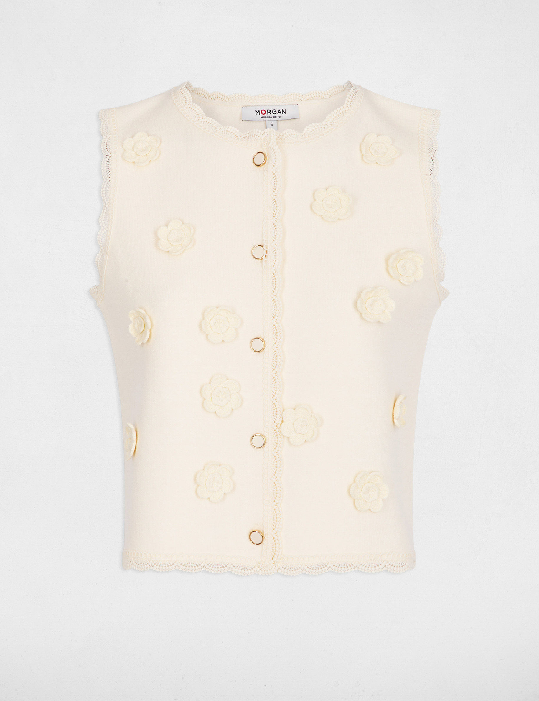 Fitted cardigan with round neck ivory women