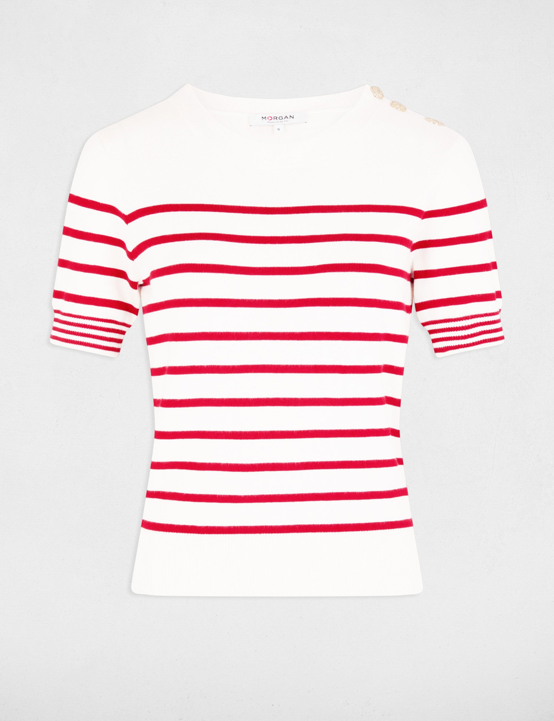 Stripped jumper short-sleeves ivory women