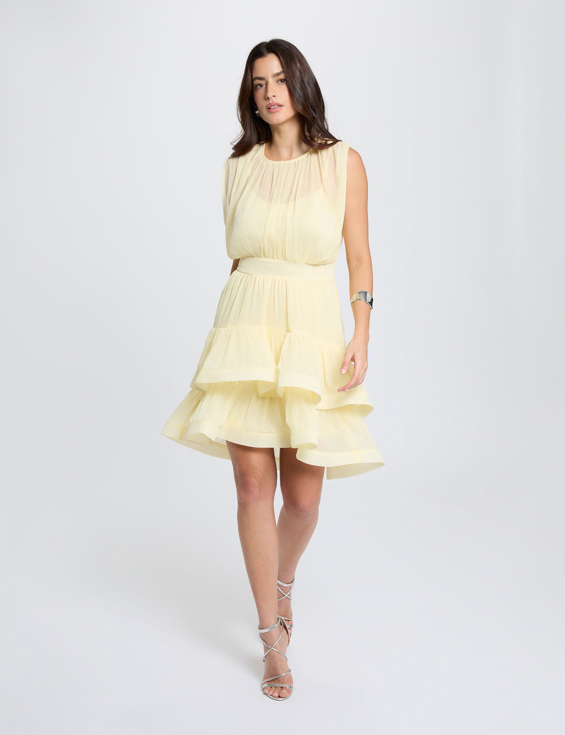 Short dress with high neck pastel yellow women