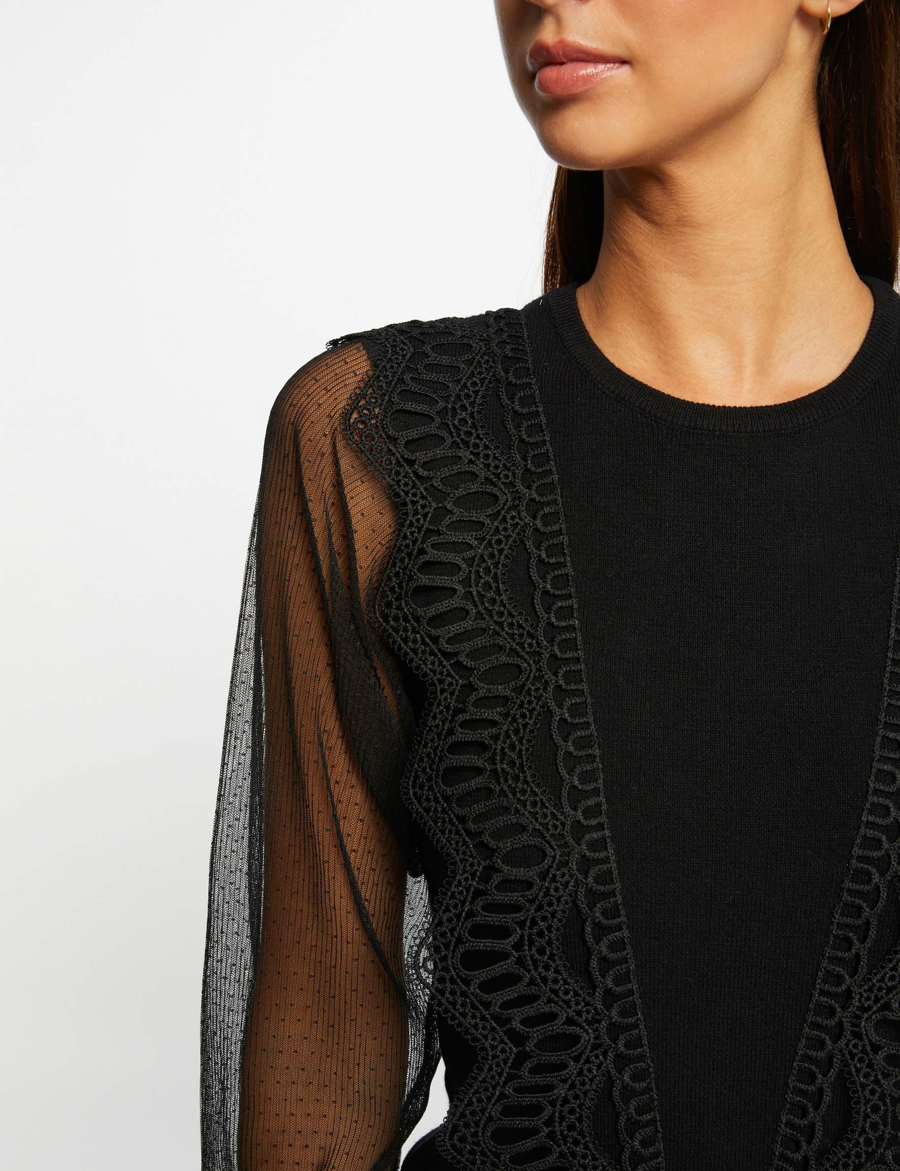 Long-sleeved jumper with dobby spot black ladies'