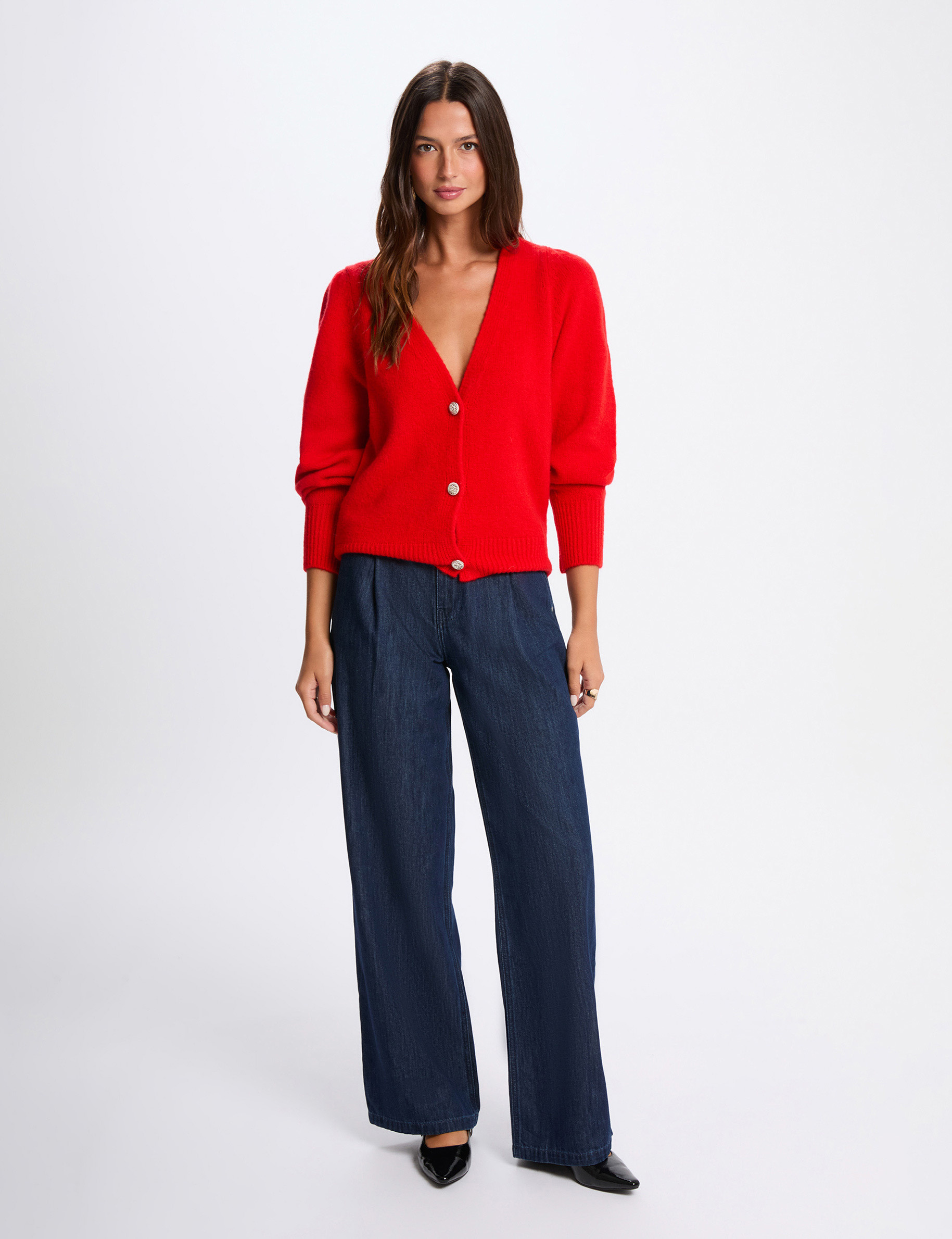 Cardigan with puff sleeves red women