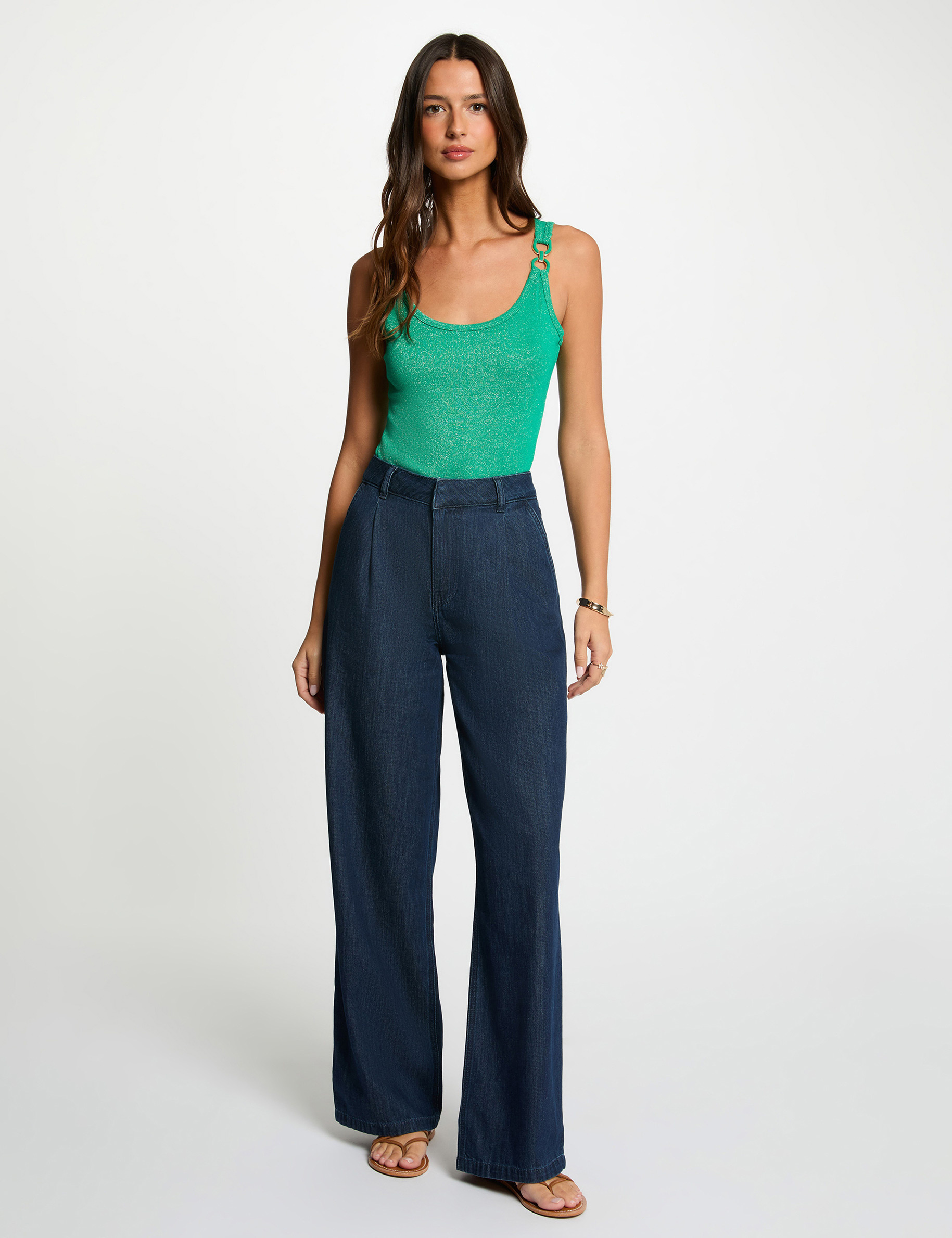 Sleeveless vest top emerald green women