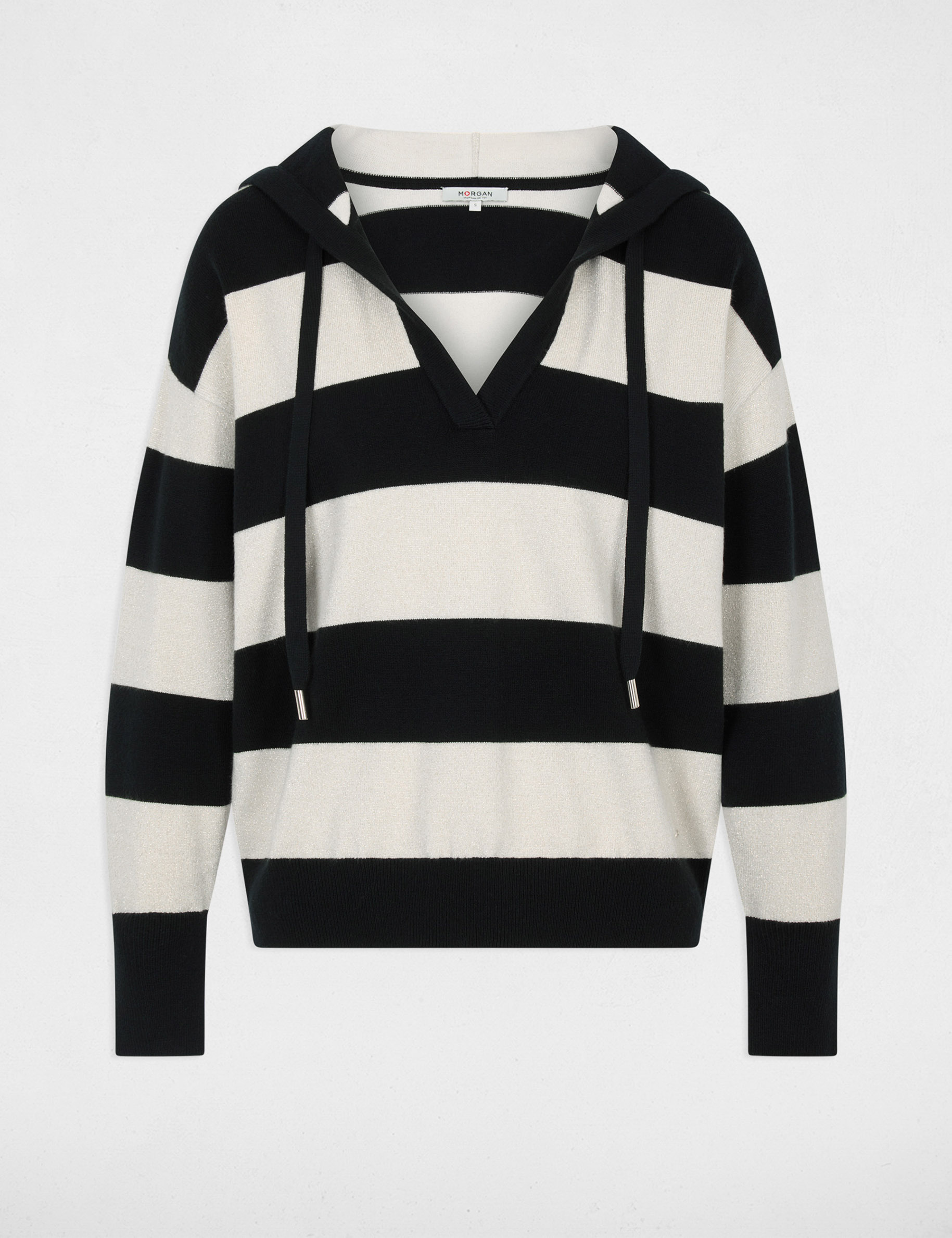 Striped sweater with hood navy blue women