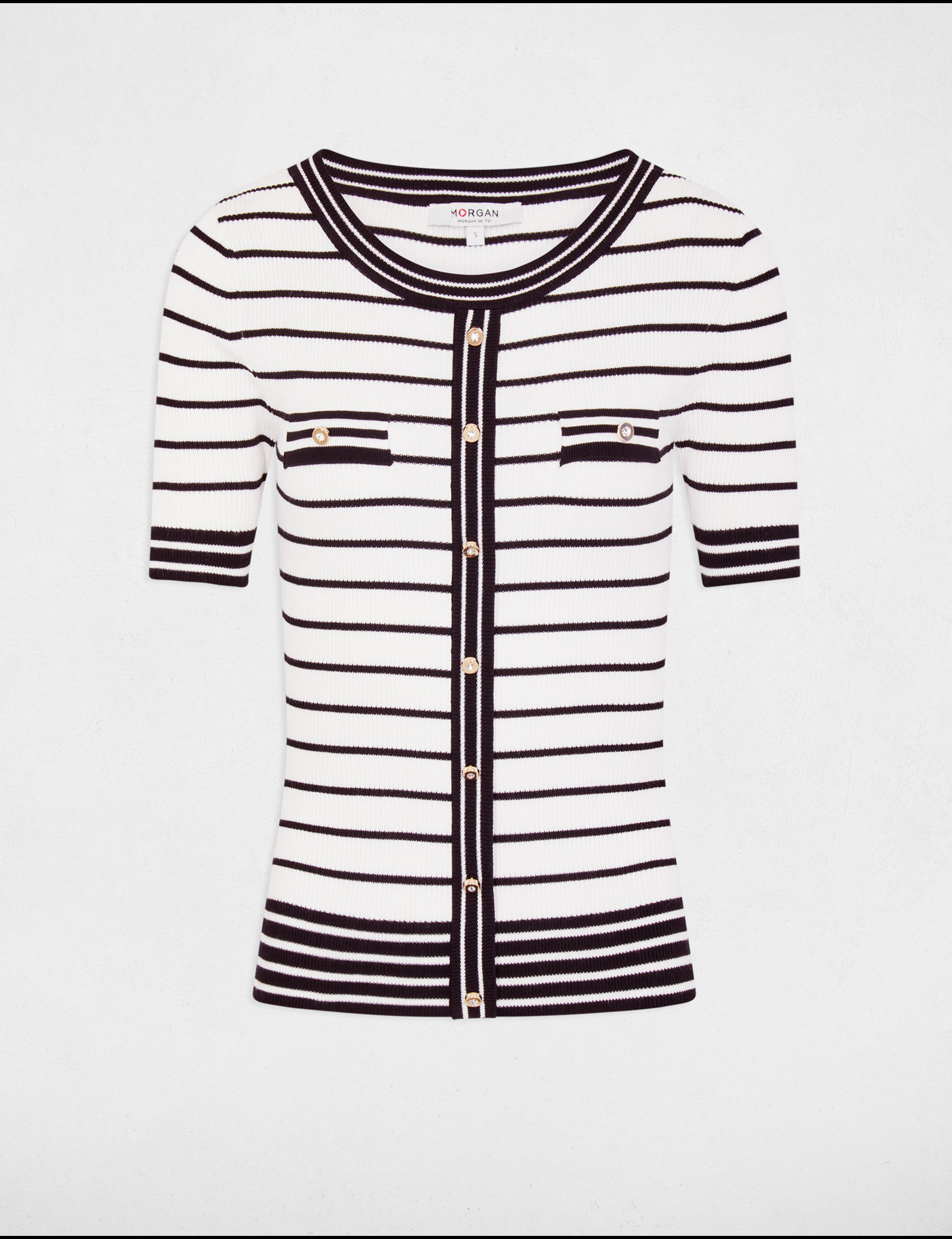 stripped jumper short sleeves white women Stripped jumper short-sleeves white women