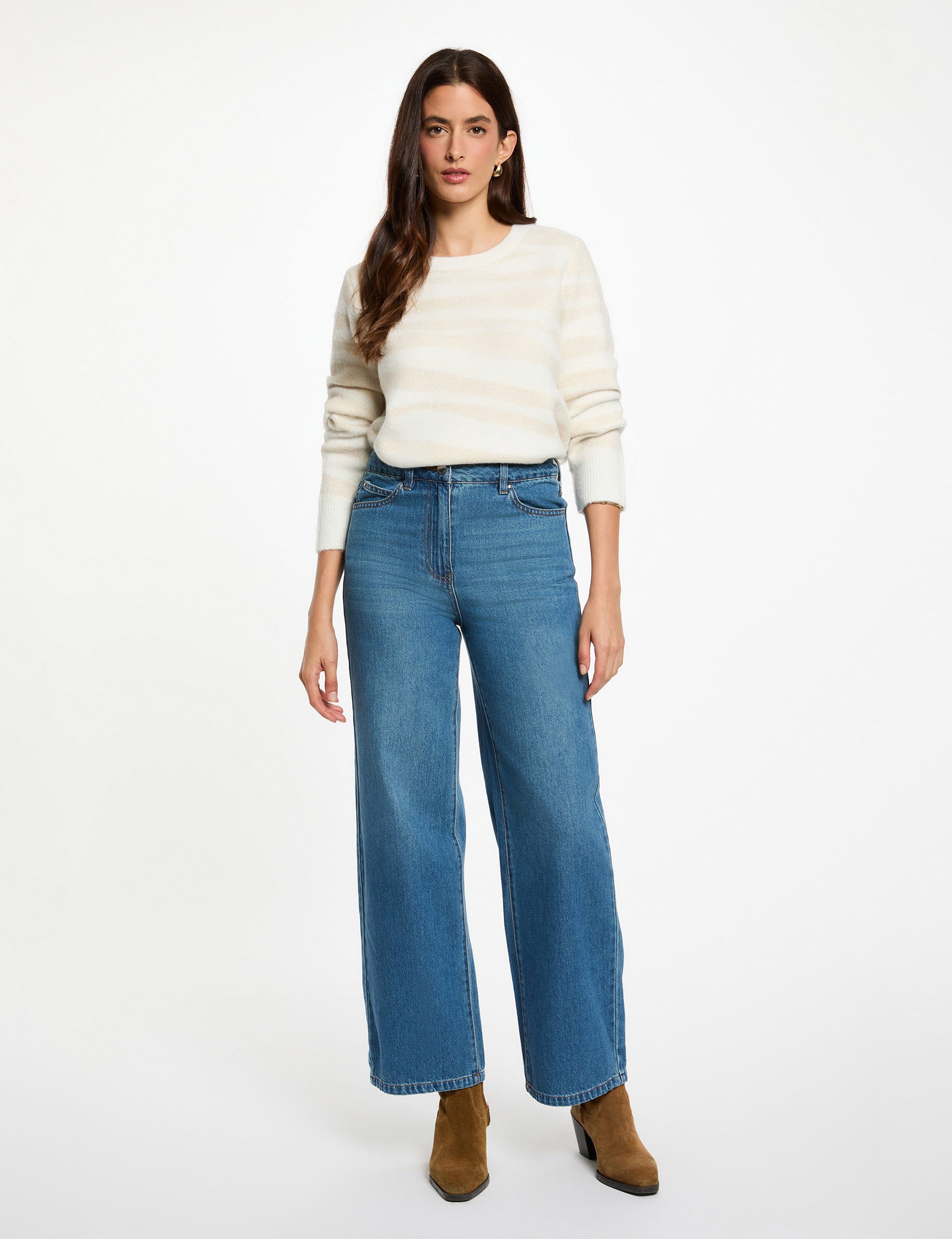 Cropped jacquard sweater ivory women