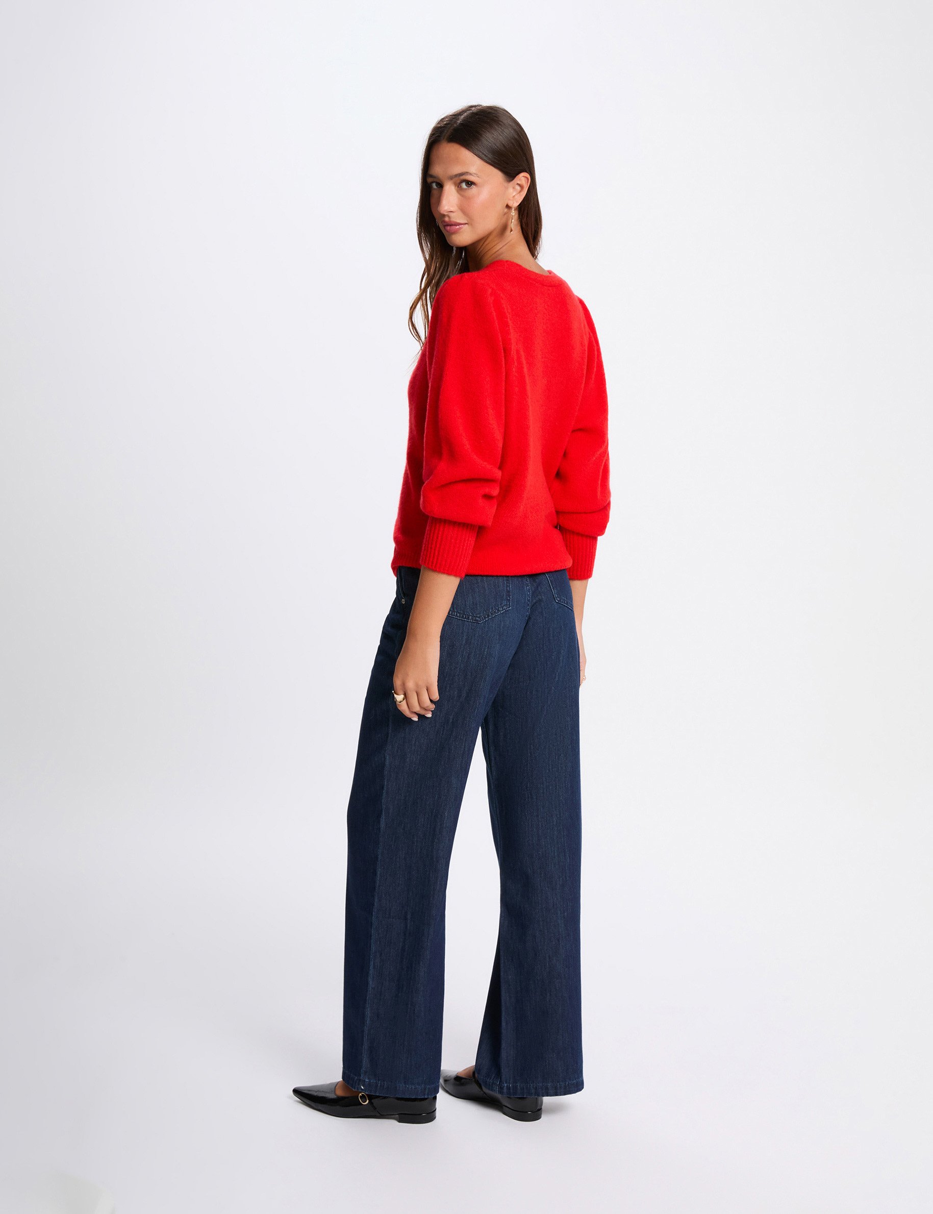 Cardigan with puff sleeves red women