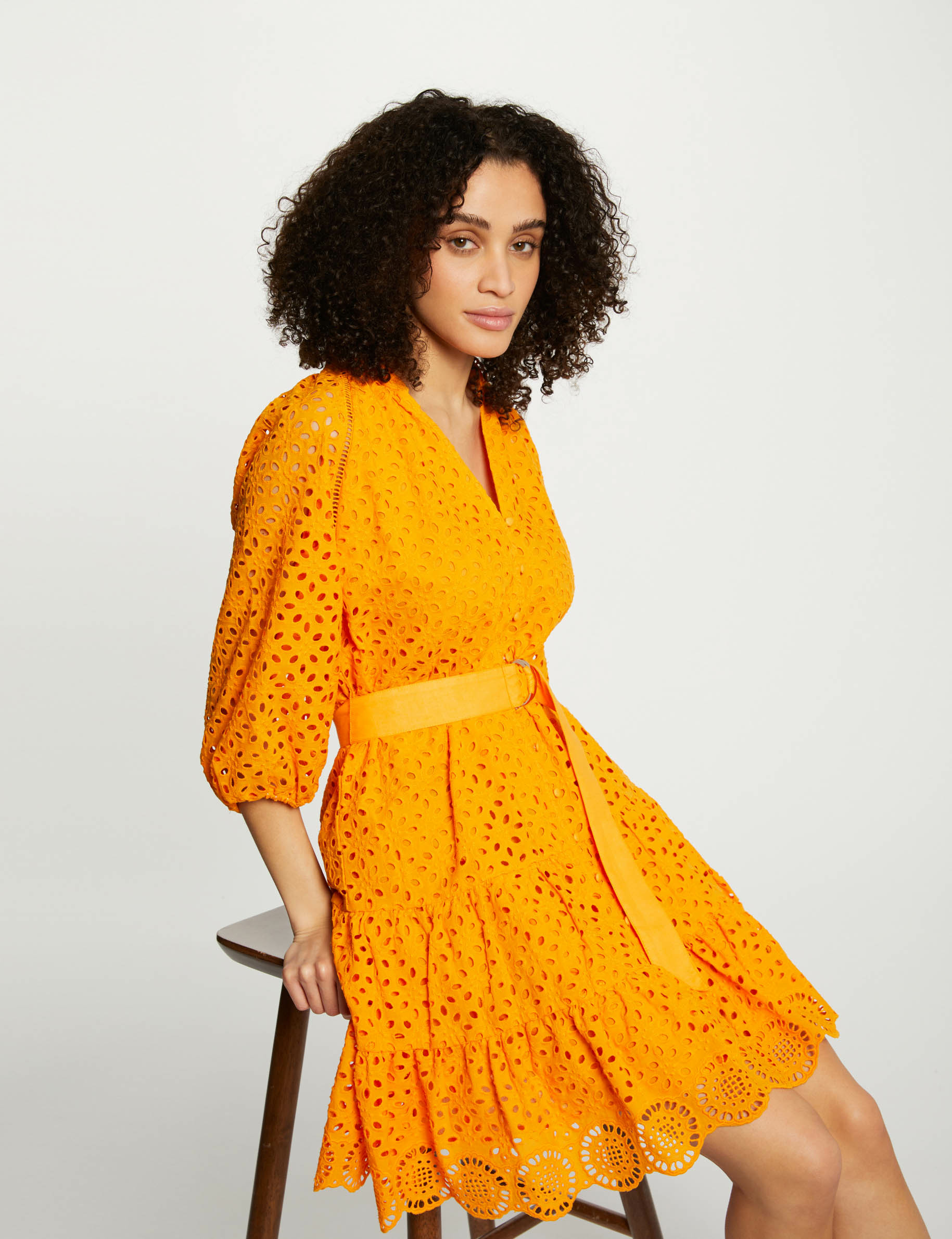 embroidered a line mini dress orange women Embroidered A-line mini dress orange women