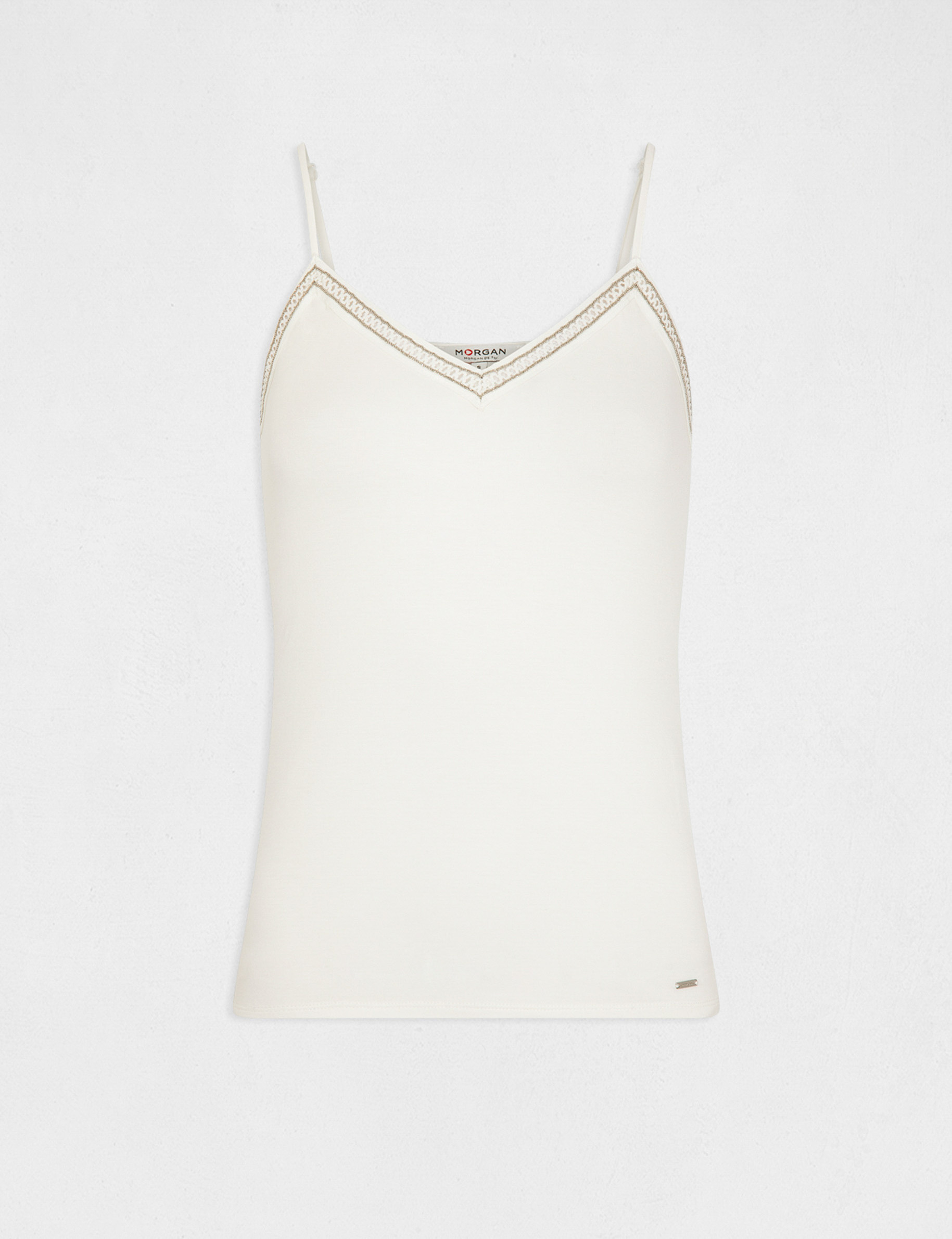 Vest top thin straps and V-neck ecru ladies' Vest top thin straps and V-neck ecru ladies'
