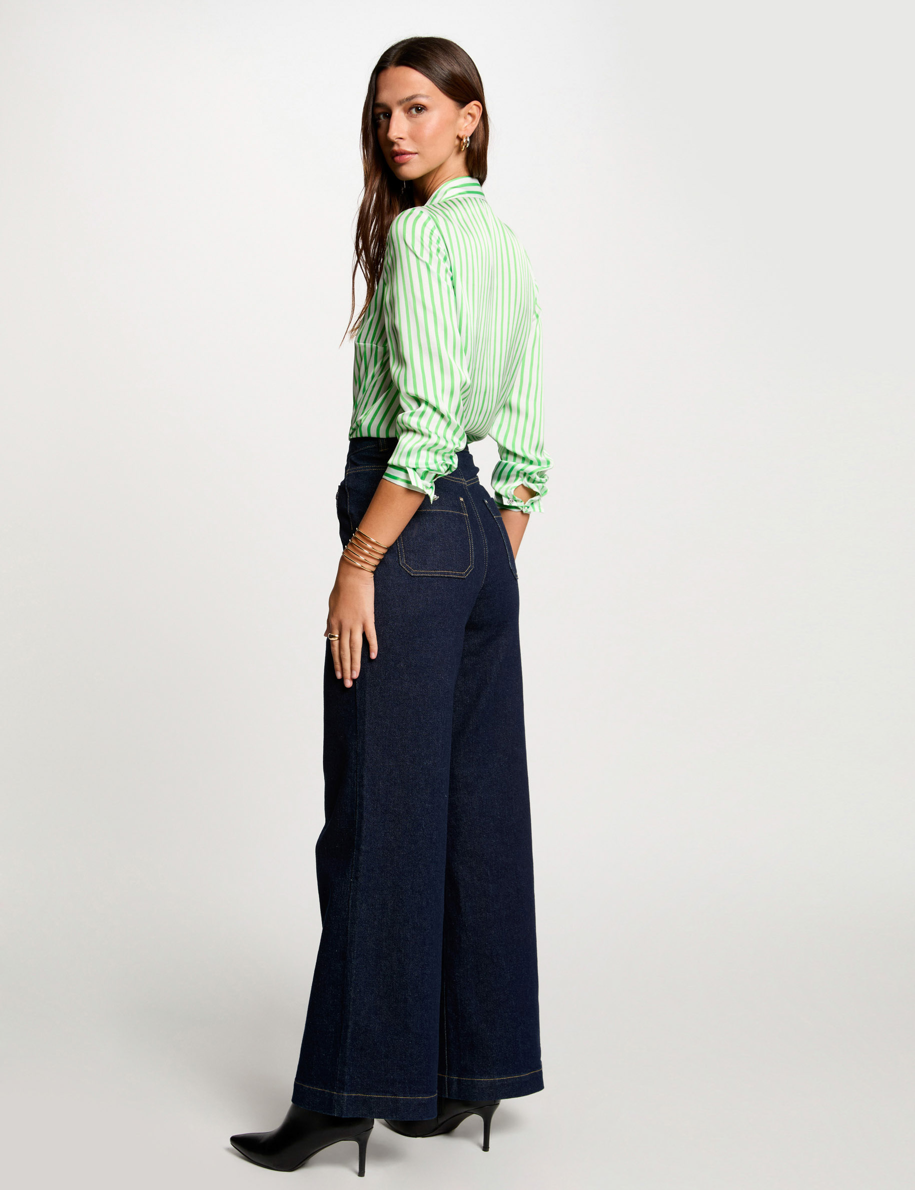 Striped long-sleeved shirt green women