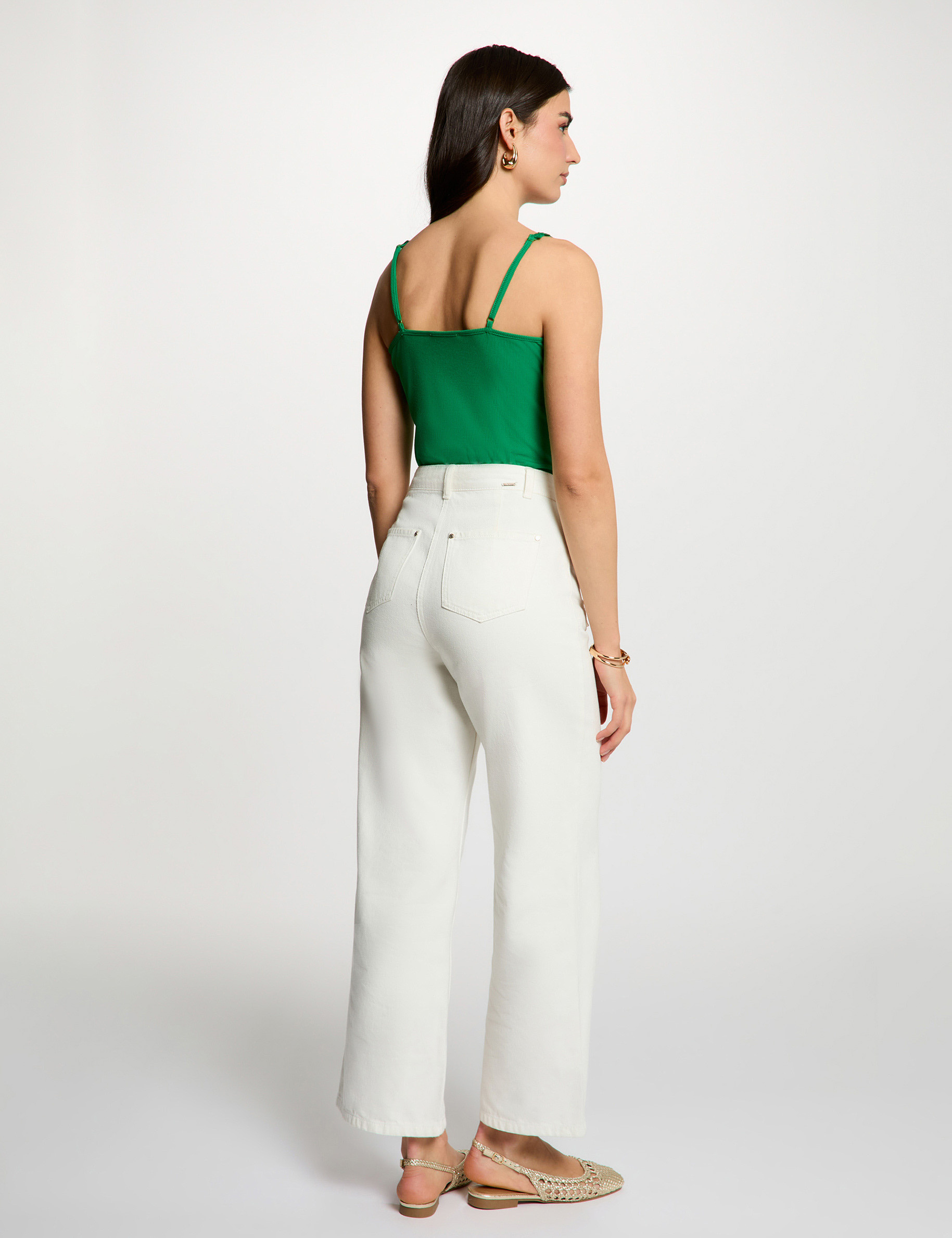 Lace tank top with square neckline meadow green women