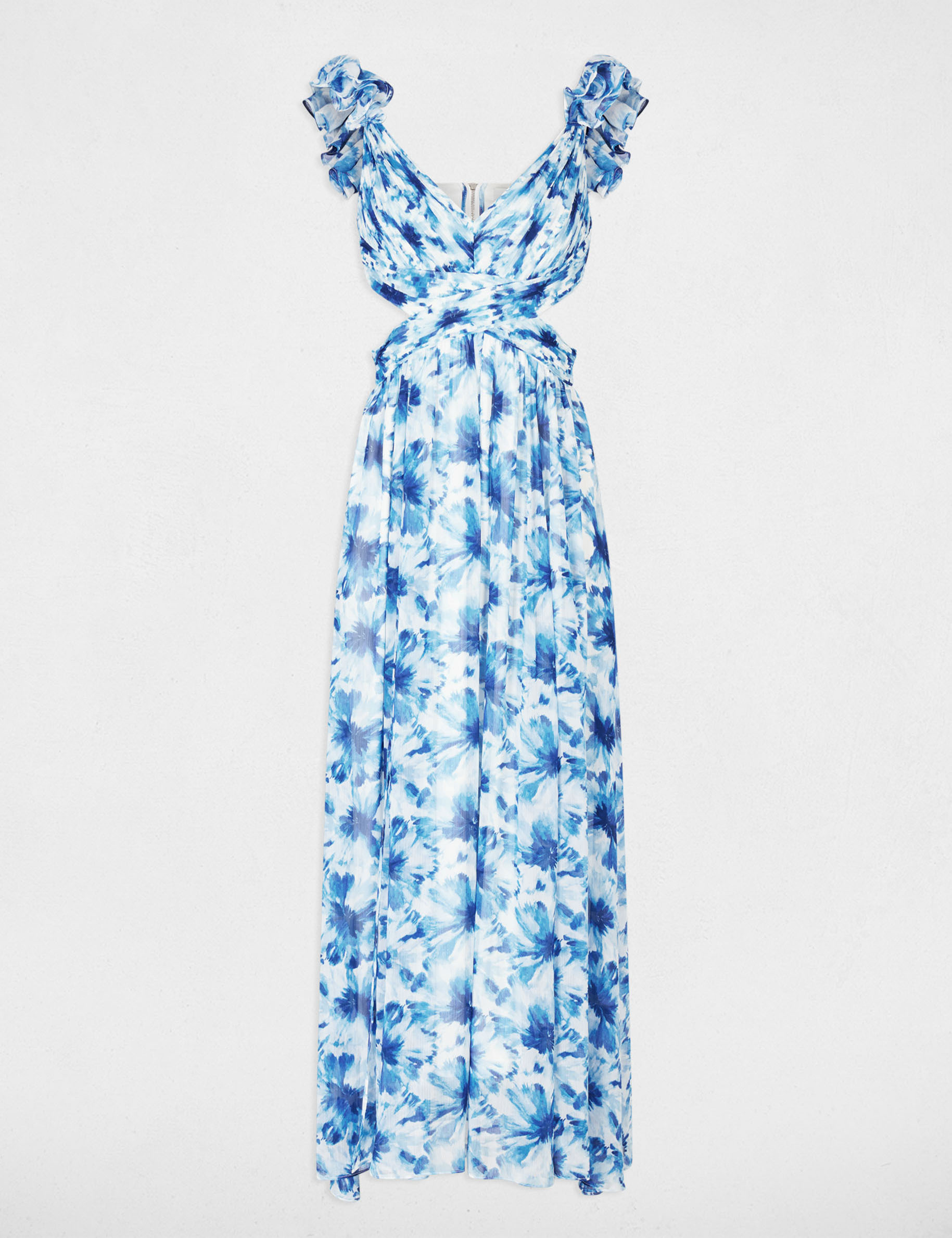 Floral flared maxi dress navy blue women