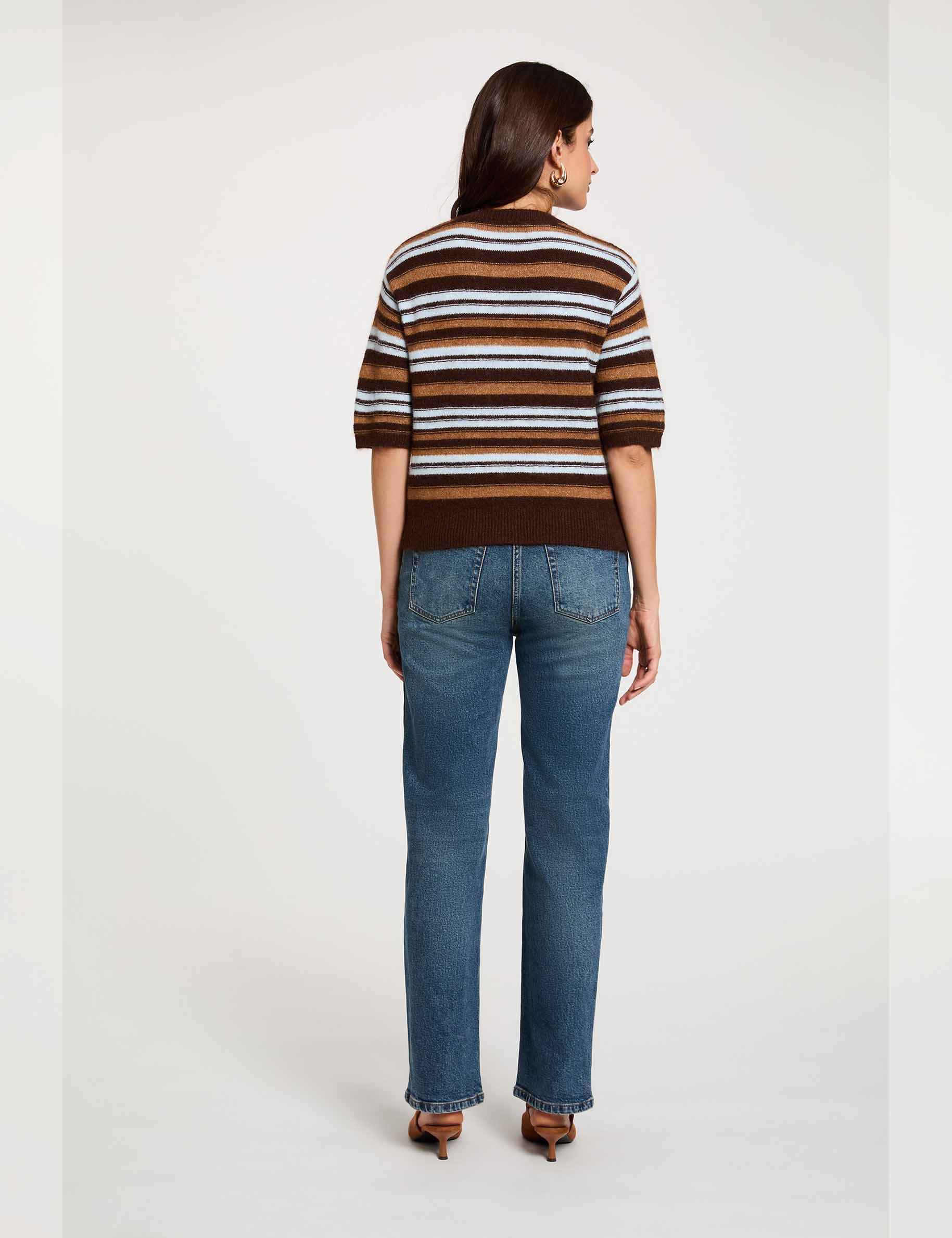 Striped short-sleeve sweater brown women