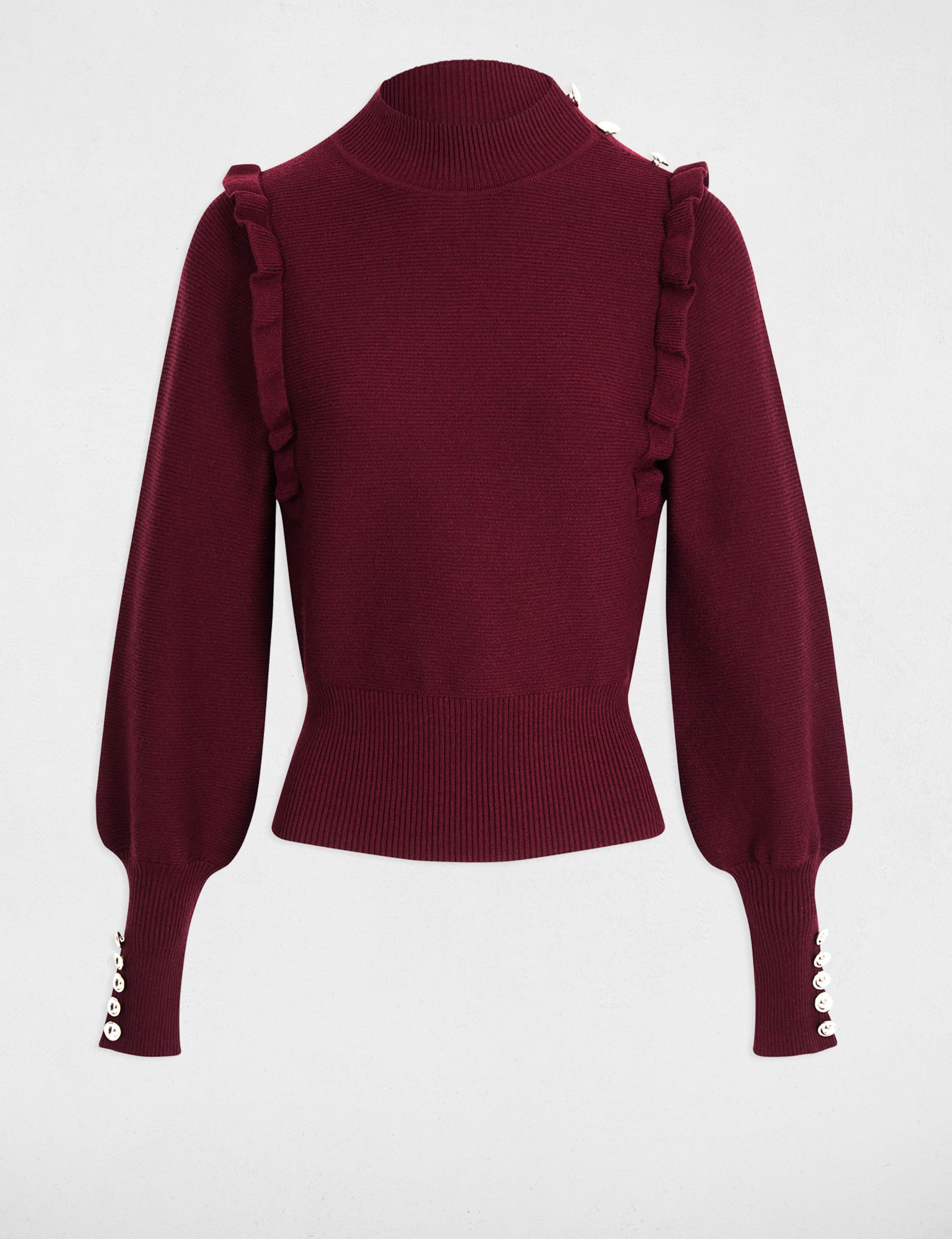 long sleeved jumper with ruffles plum women Long-sleeved jumper with ruffles plum women