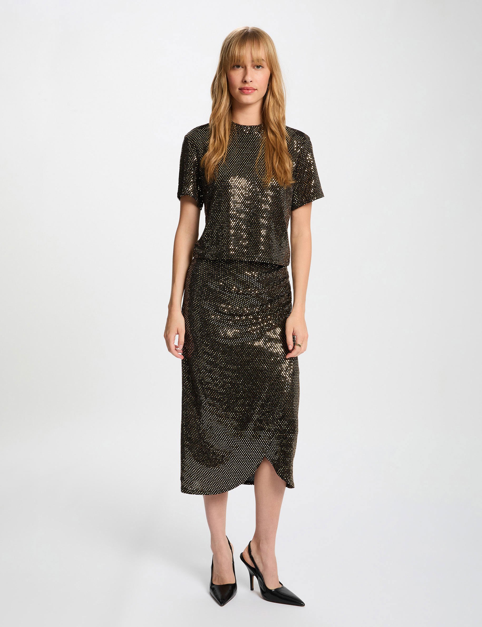 Fitted wrap skirt gold yellow women