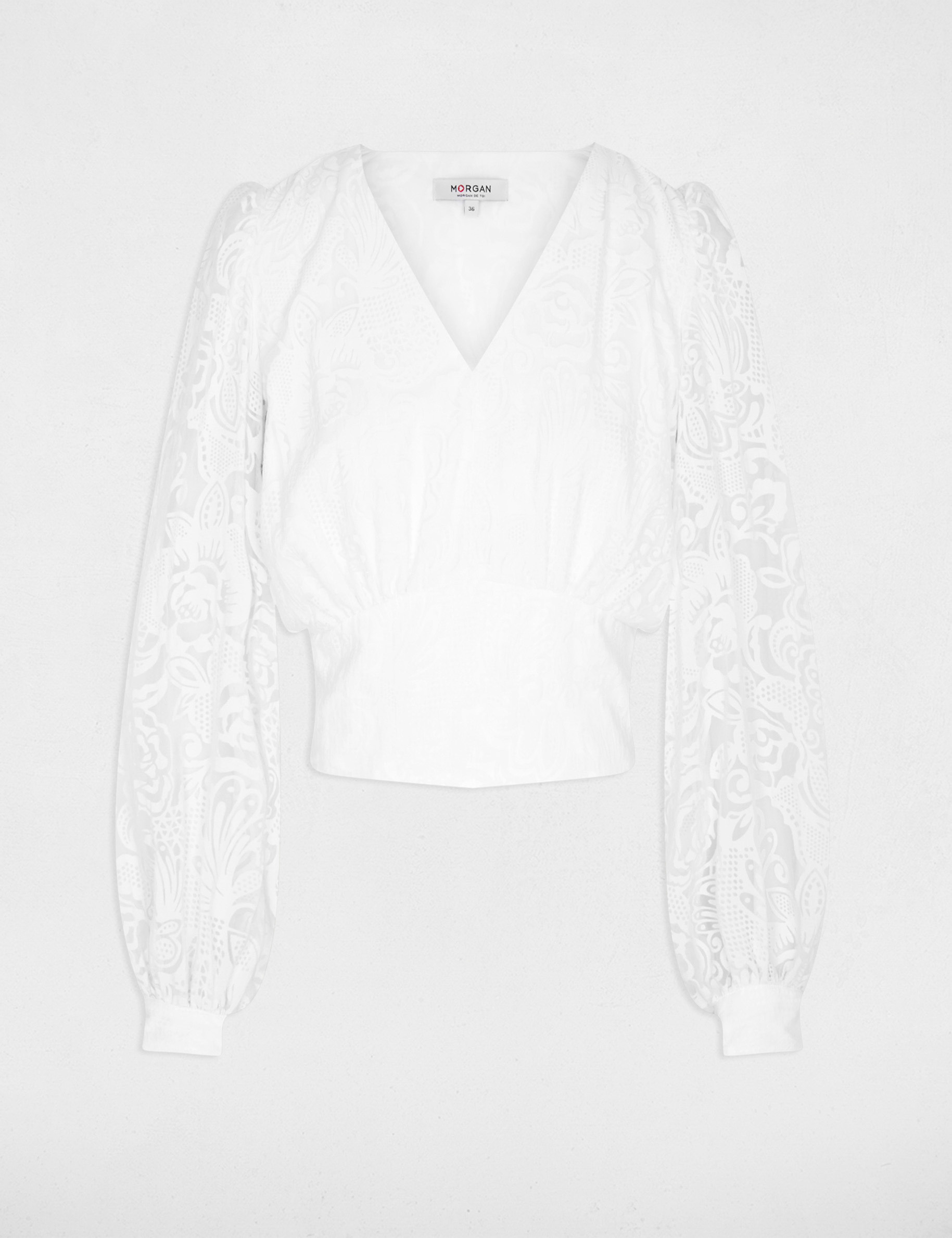 Jacquard blouse with V-neck white women