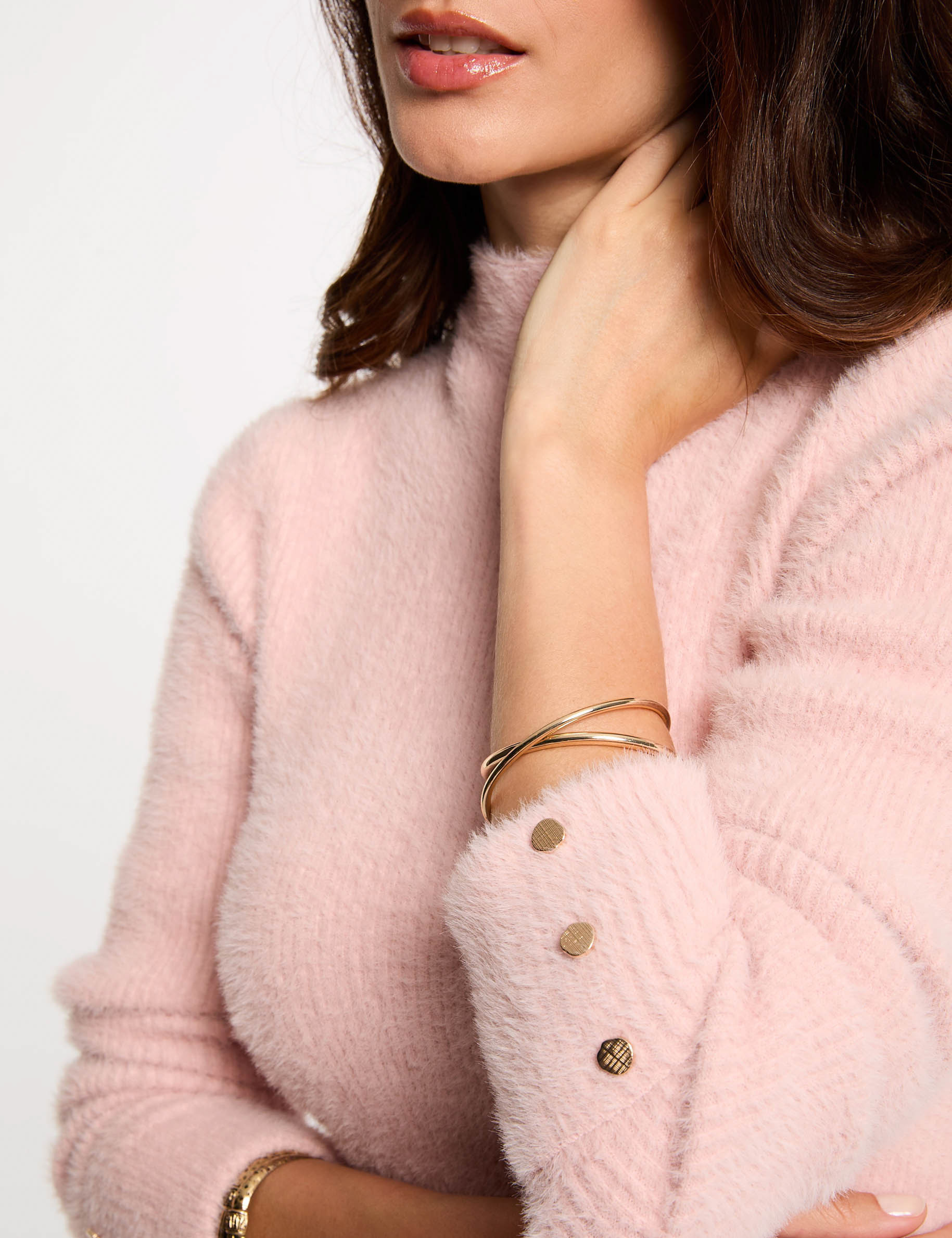 long sleeve fuzzy knit sweater light pink women Long-sleeve fuzzy knit sweater light pink women
