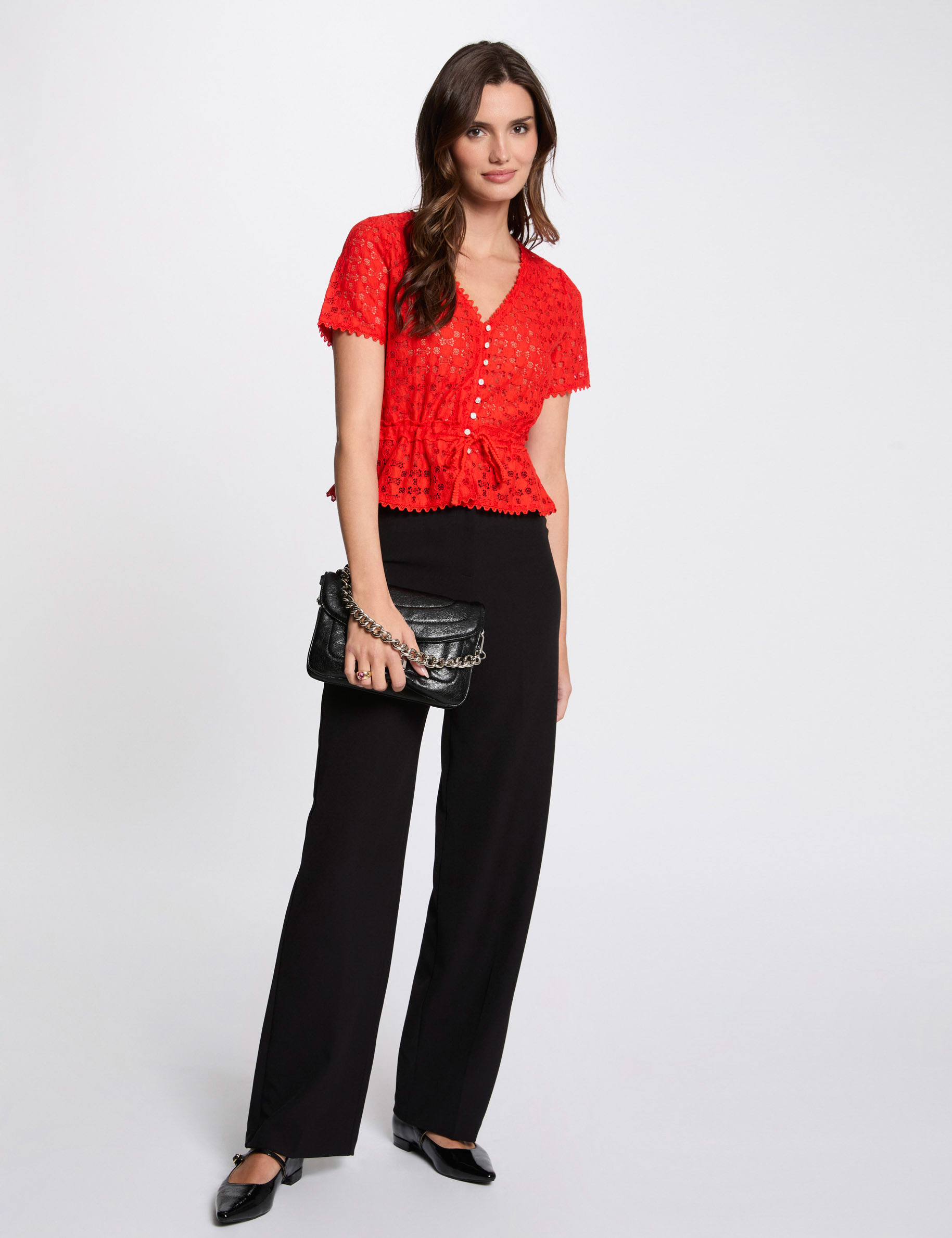short sleeved t shirt with lace orange women Short-sleeved t-shirt with lace orange women