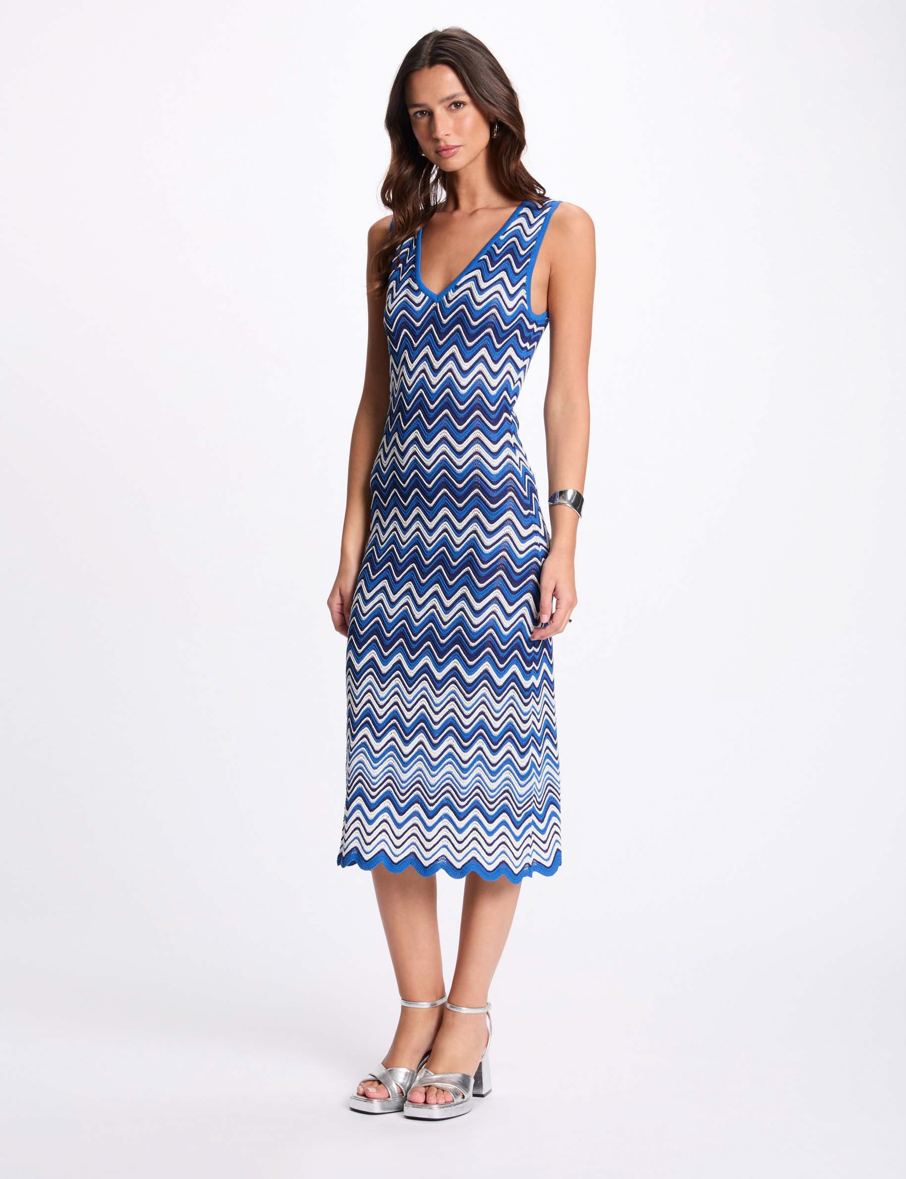 printed midi knitted dress electric blue women Printed midi knitted dress electric blue women