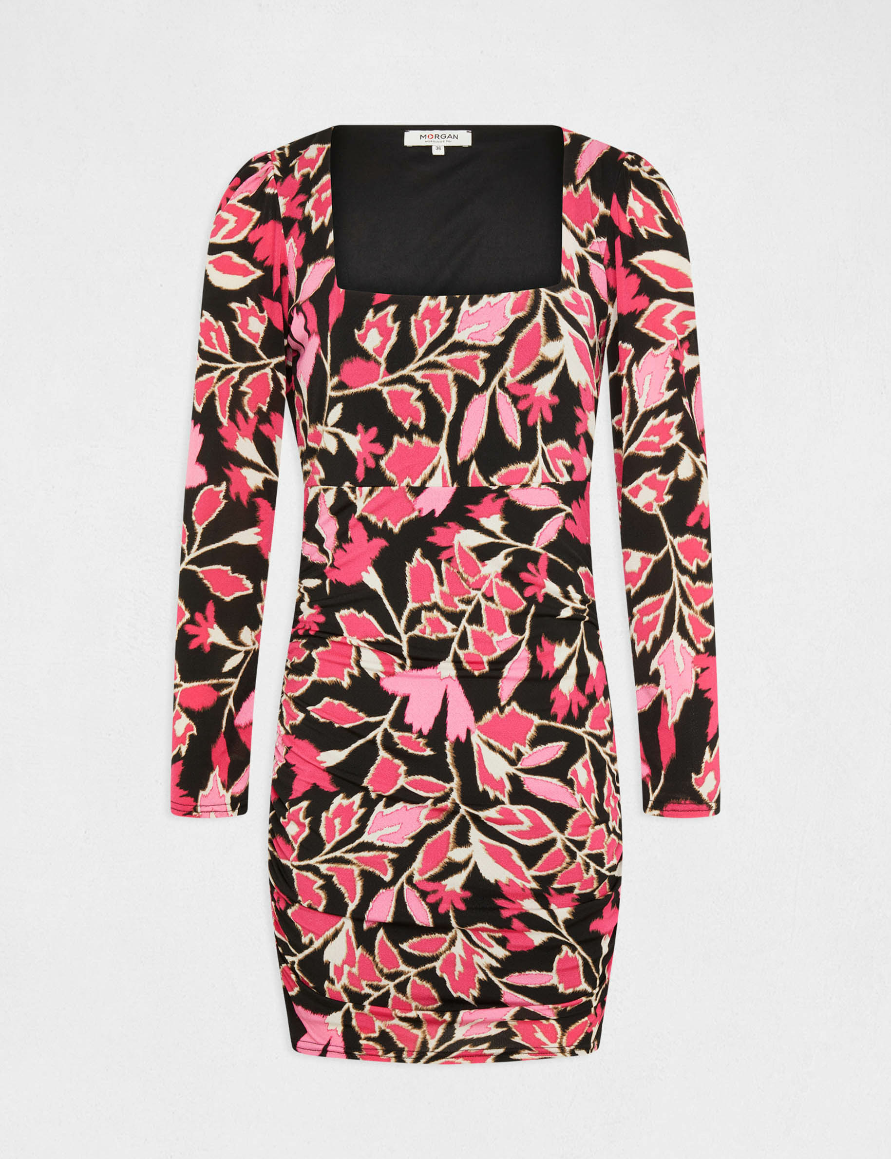Printed fitted dress with square neck multico ladies'