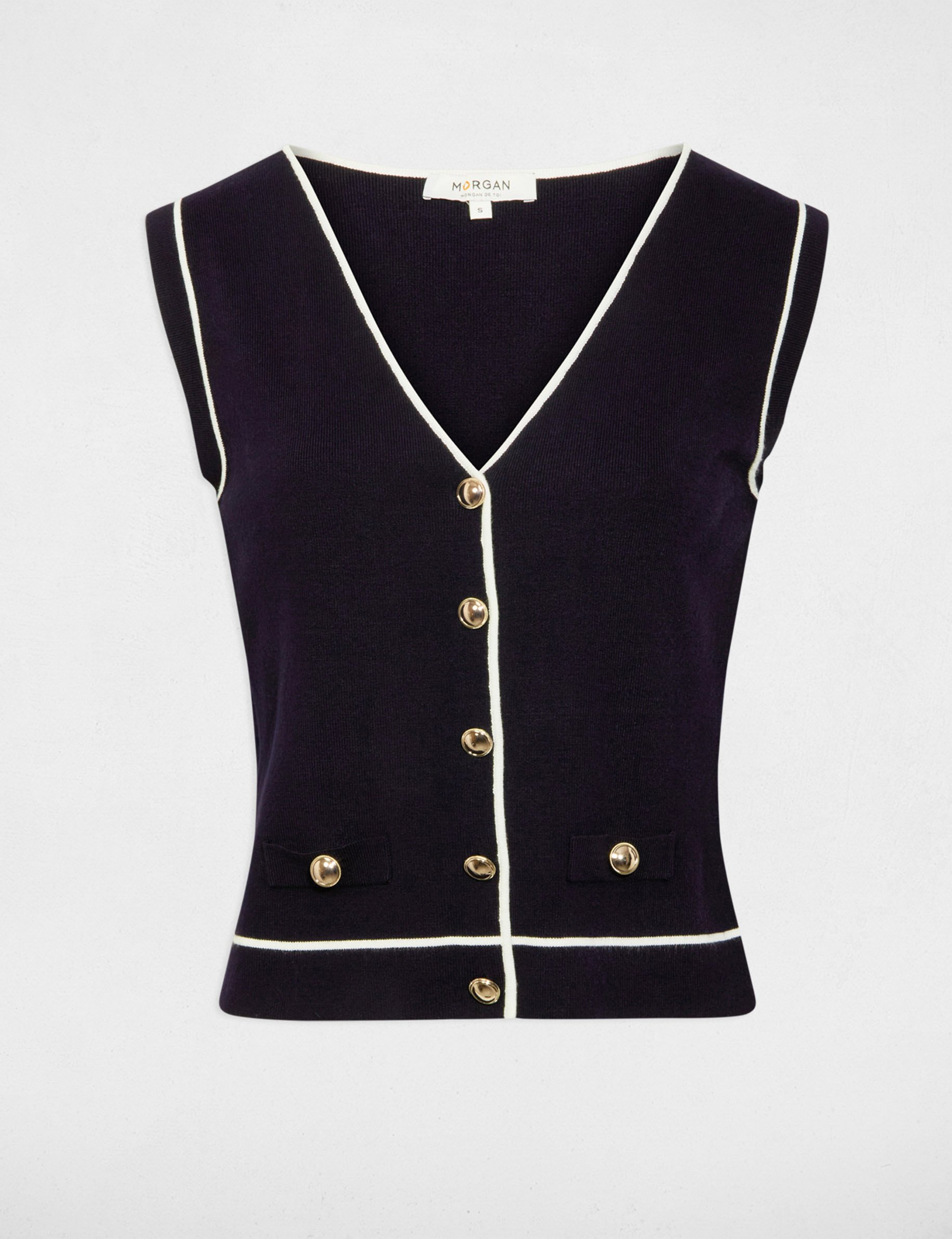 Sleeveless V-neck sweater navy blue women