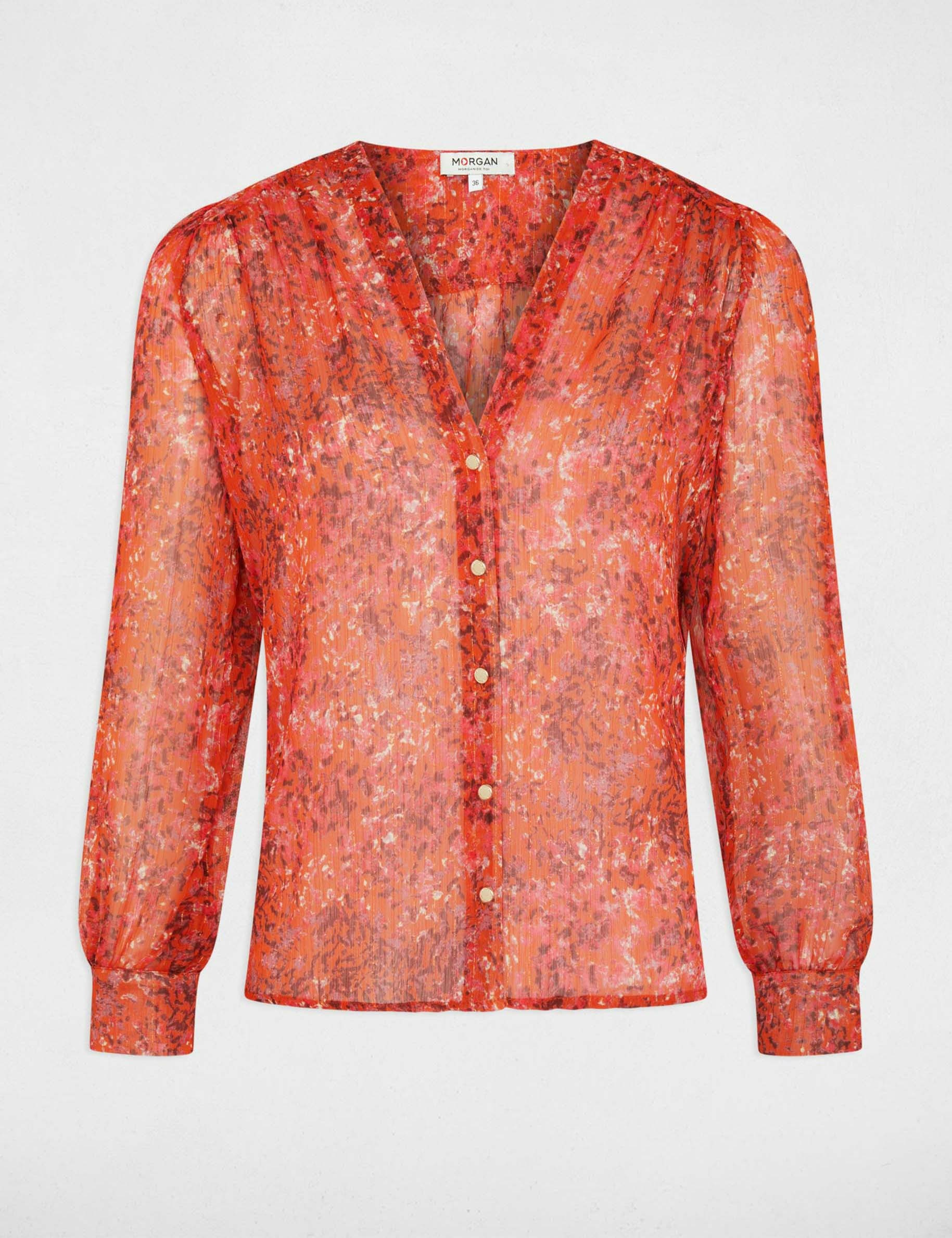 Printed shirt with V-neck multico ladies'