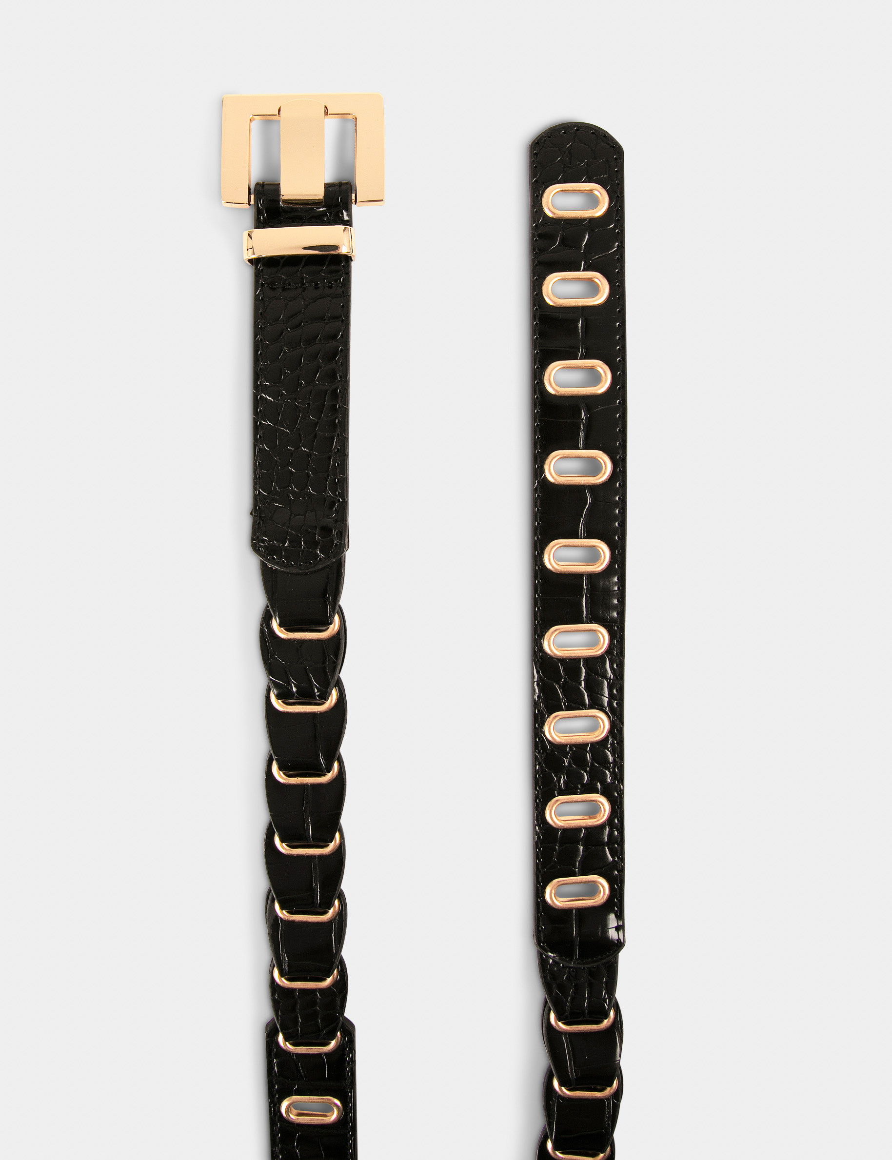 Belt with croc effect and eyelets black ladies'
