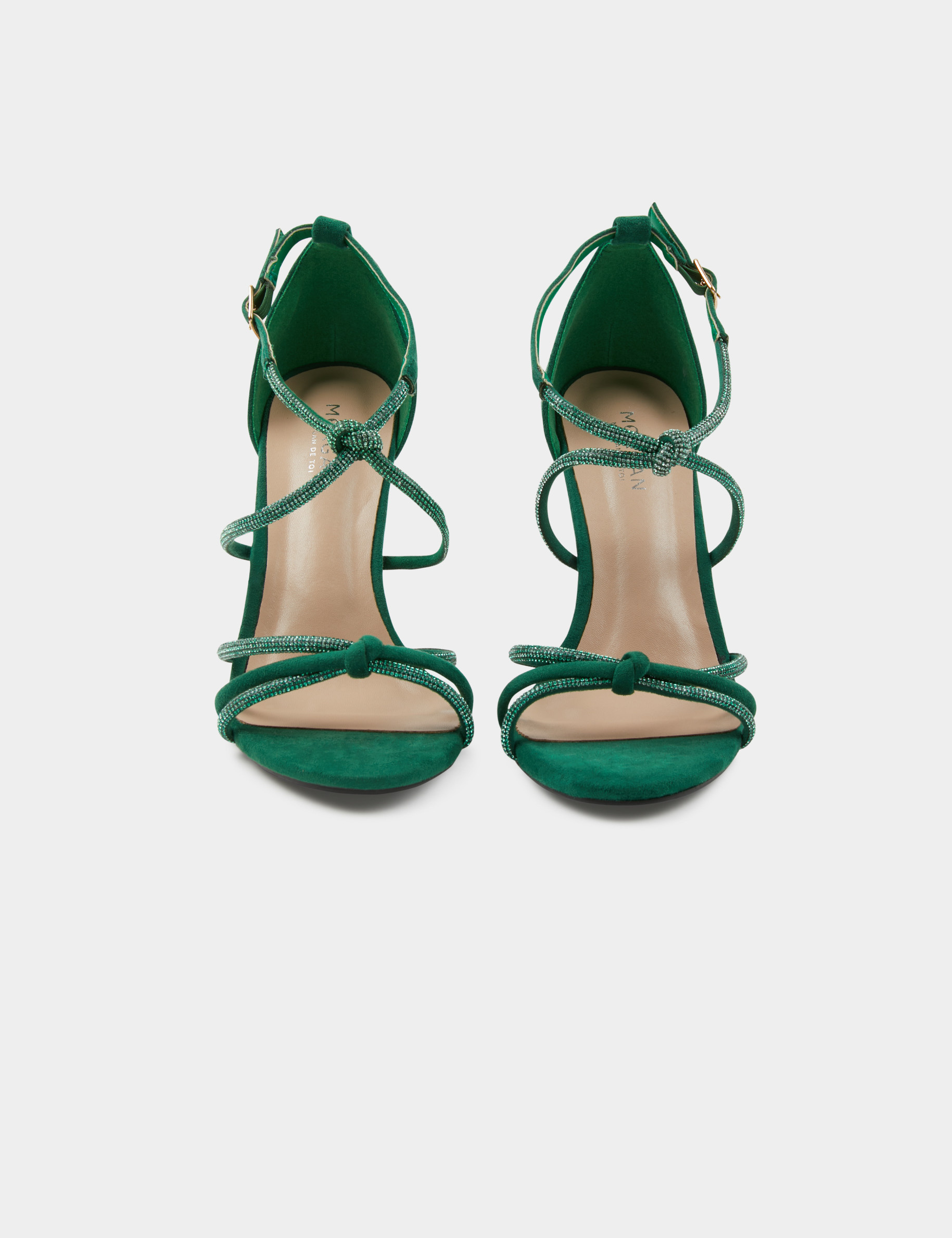 Sandals with heels and rhinestones green ladies'