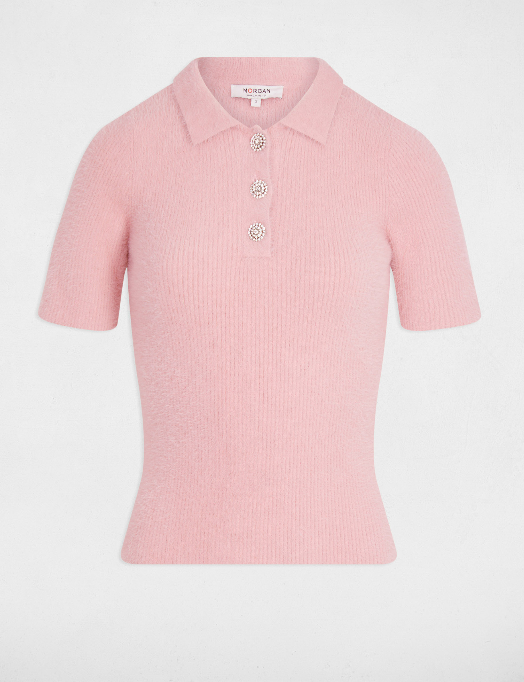 Cropped sweater with folded collar pink women