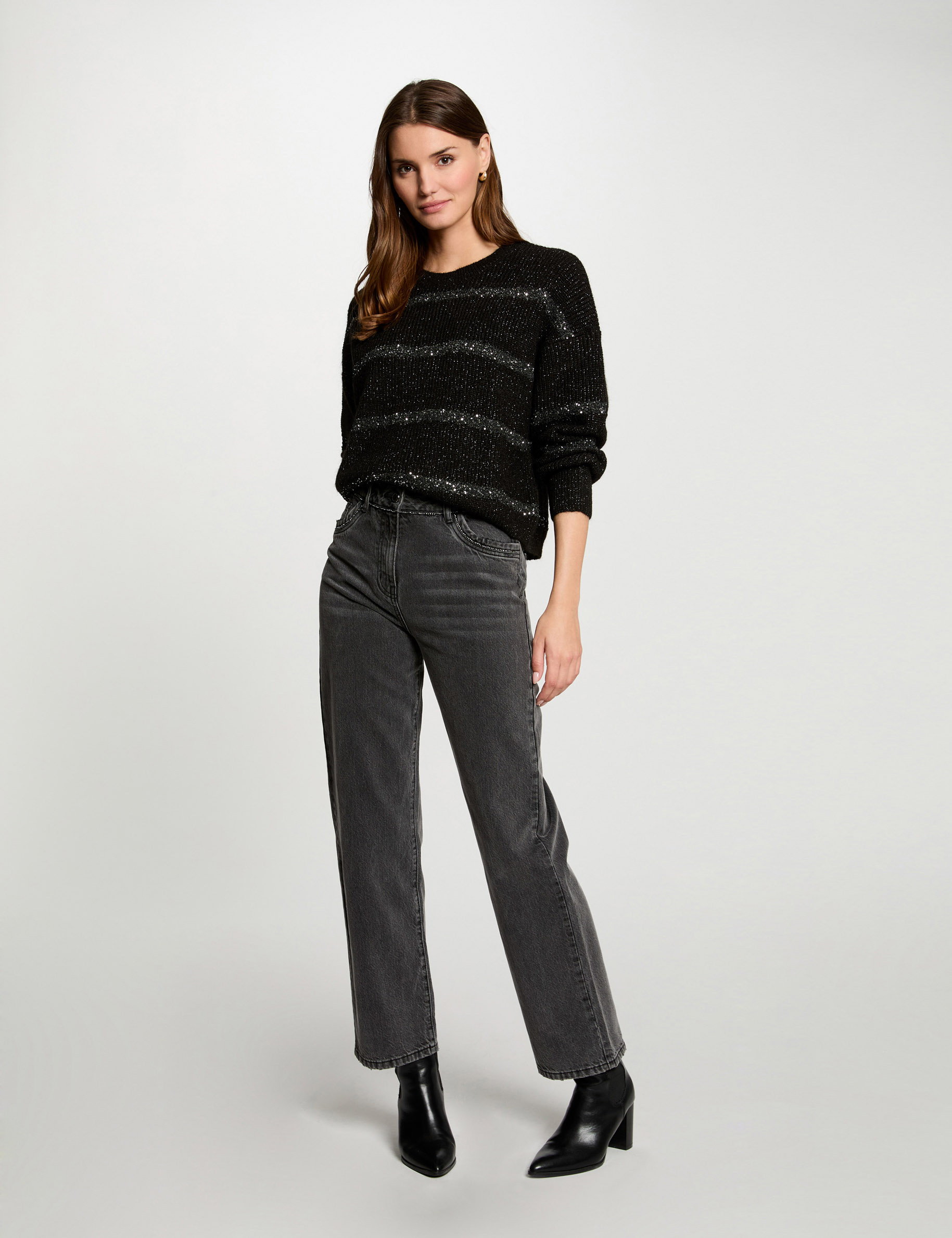 jumper round neck sequins black women Jumper round neck sequins black women