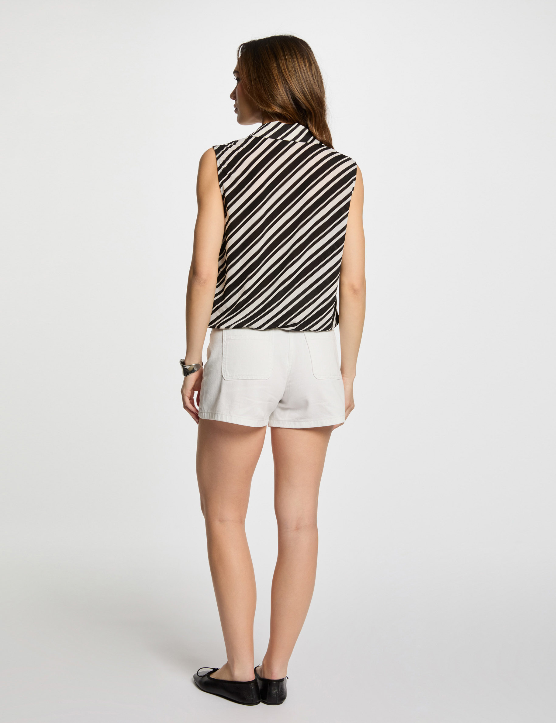 striped sleeveless vest top white women Striped sleeveless vest top white women
