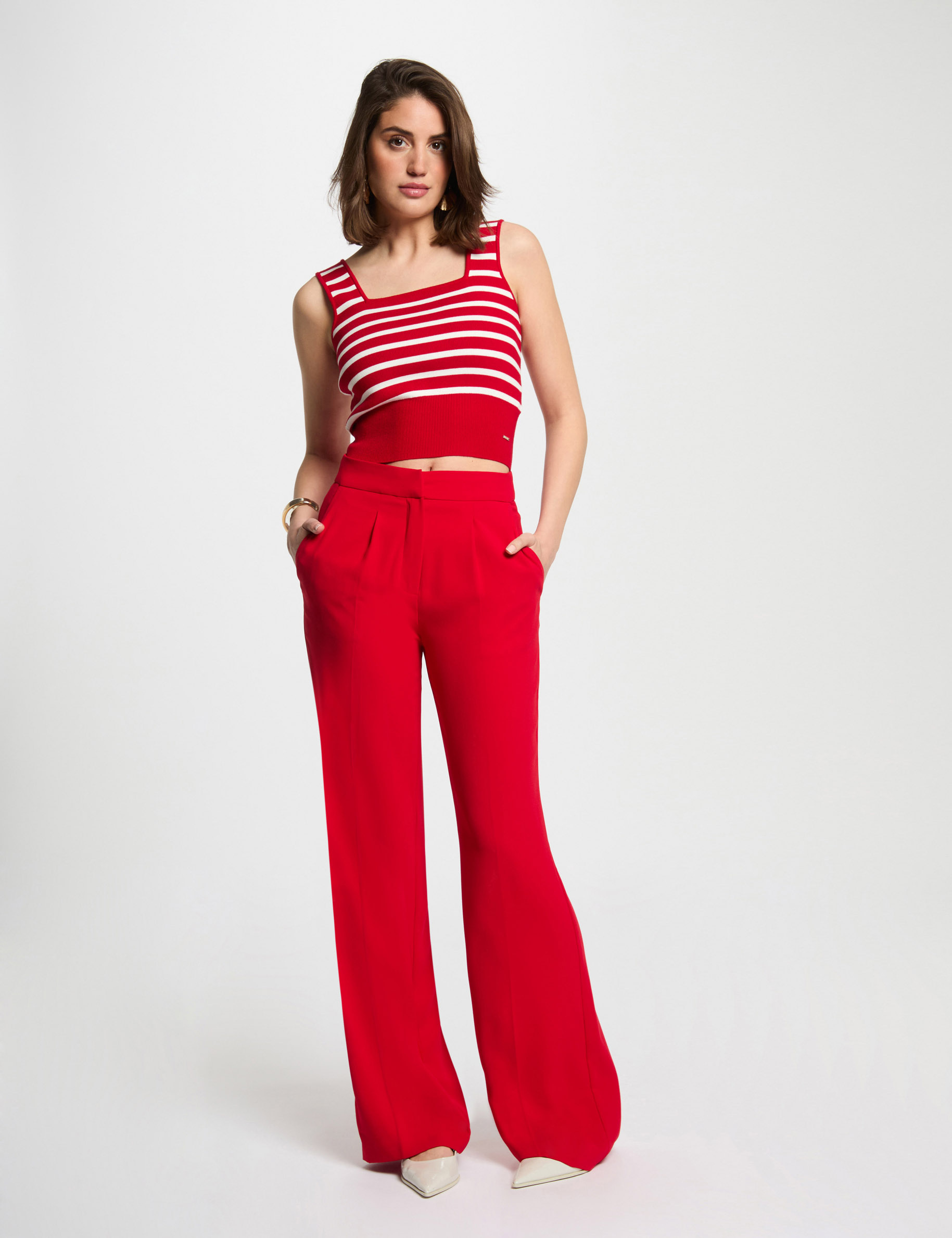 pantalon large a pinces rouge femme Pantalon large à pinces rouge femme