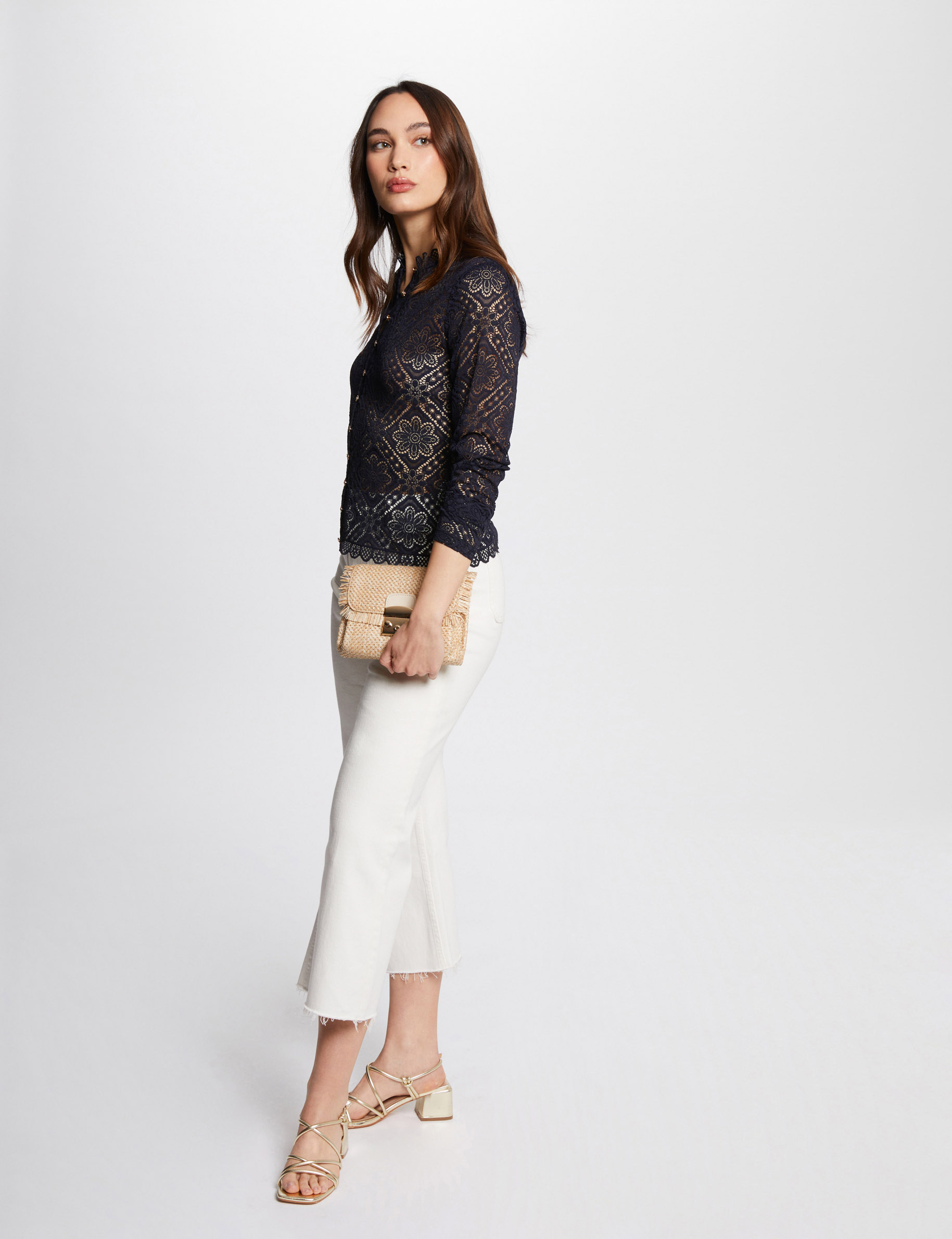 long sleeved t shirt with lace navy women Long-sleeved t-shirt with lace navy women