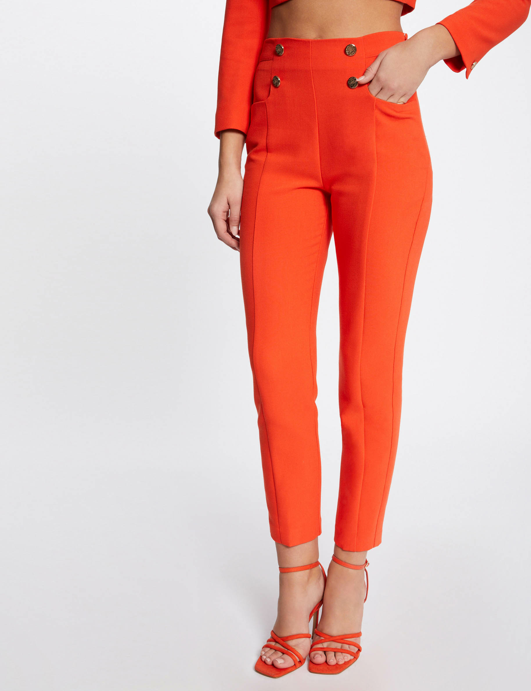 Fitted city trousers with buttons orange ladies'