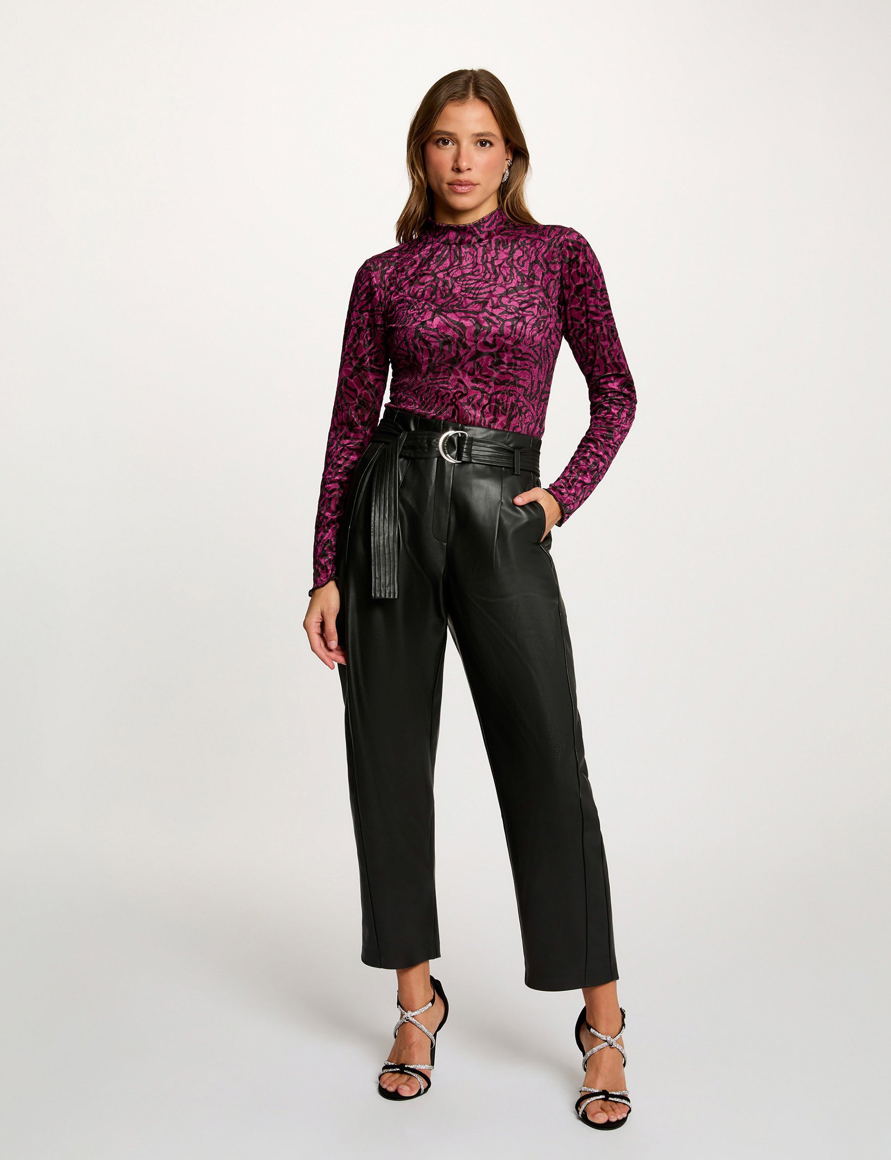 Velvet high neck t-shirt multicolor women